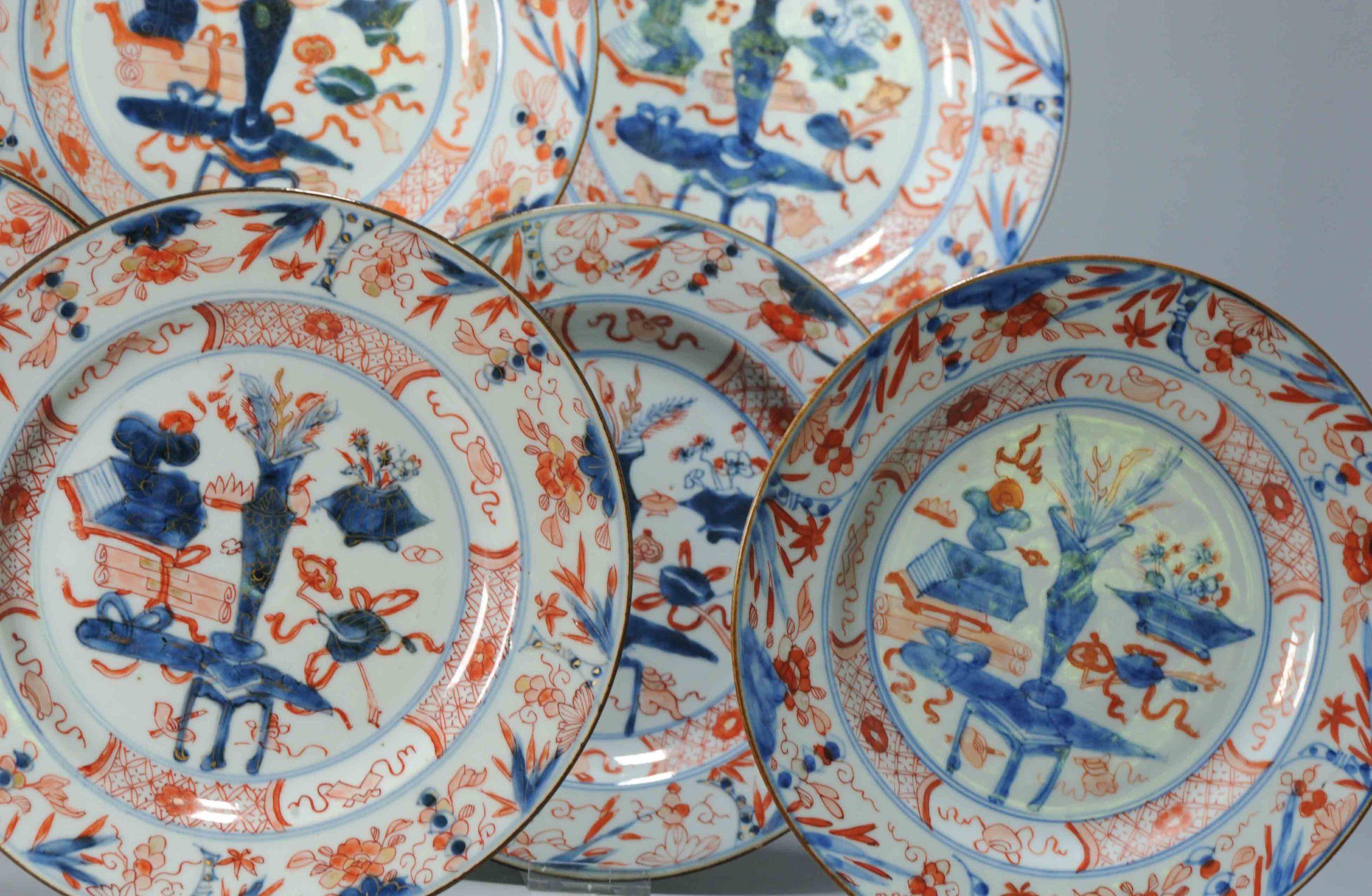 #8 Antique Chinese Porcelain 18th C Qing Period Imari Kangxi Set Dinner Plates For Sale 5