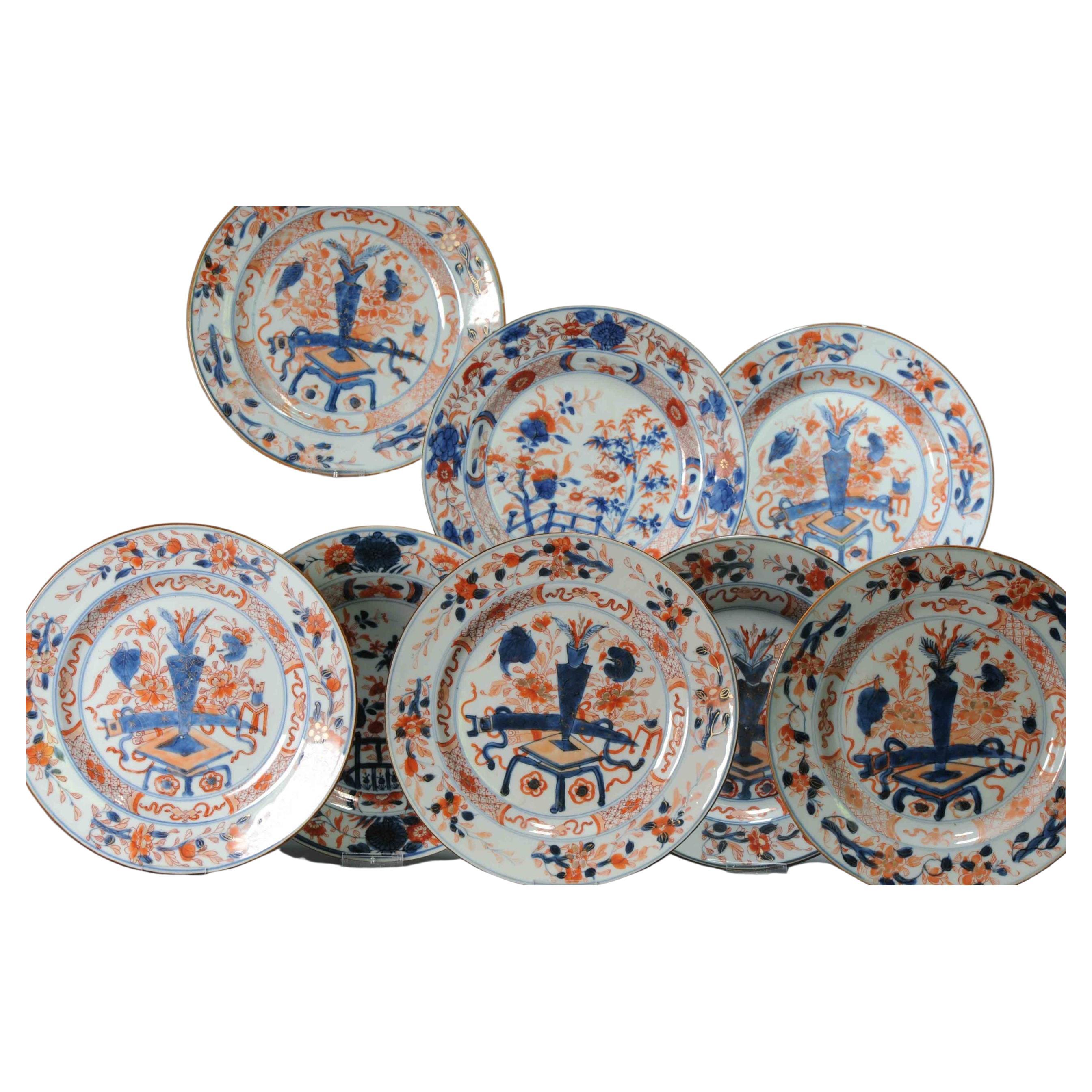 #8 Antique Chinese Porcelain 18th C Qing Period Imari Kangxi Set Dinner Plates For Sale