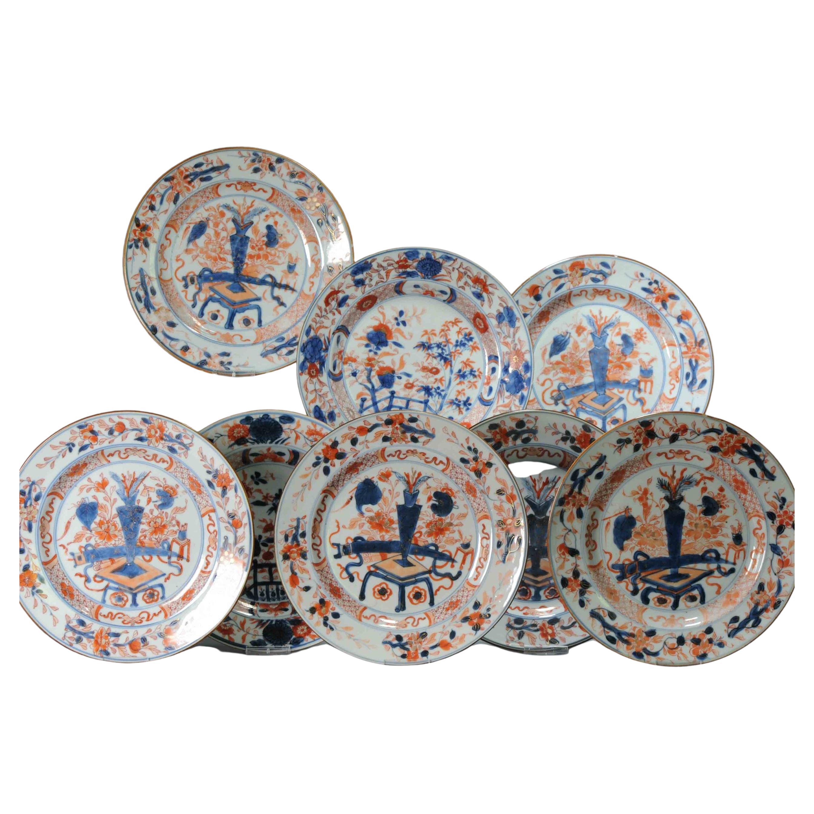 #8 Antique Chinese Porcelain 18th C Qing Period Imari Kangxi Set Dinner Plates