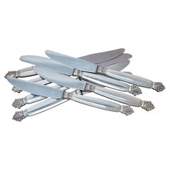 8 Antike dänische Georg Jensen Acanthus Dronning Sterling Silber Tafelmesser 9"