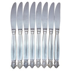 8 Antike dänische Georg Jensen Acanthus Dronning Sterling Silber Tafelmesser 9"