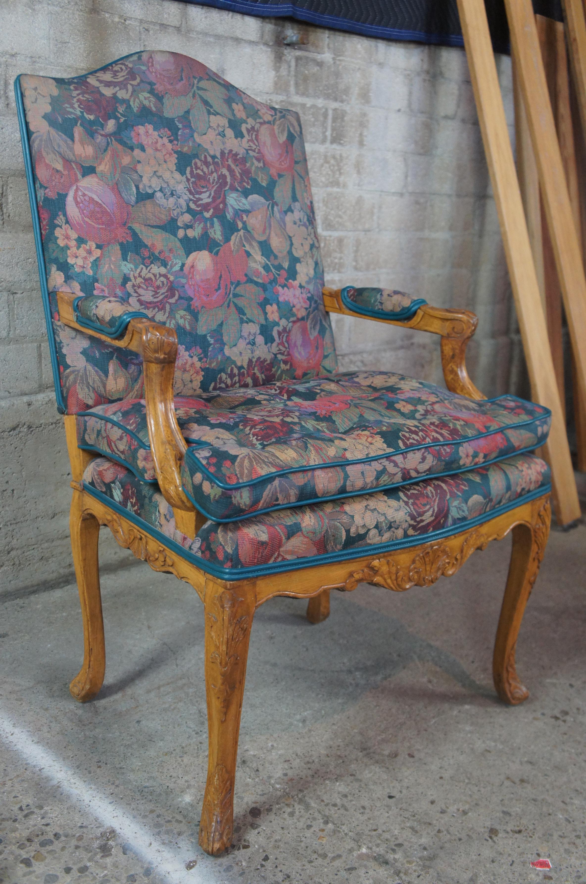 8 Antique French Provincial Carved Walnut Floral Upholstered Dining Chairs In Good Condition In Dayton, OH
