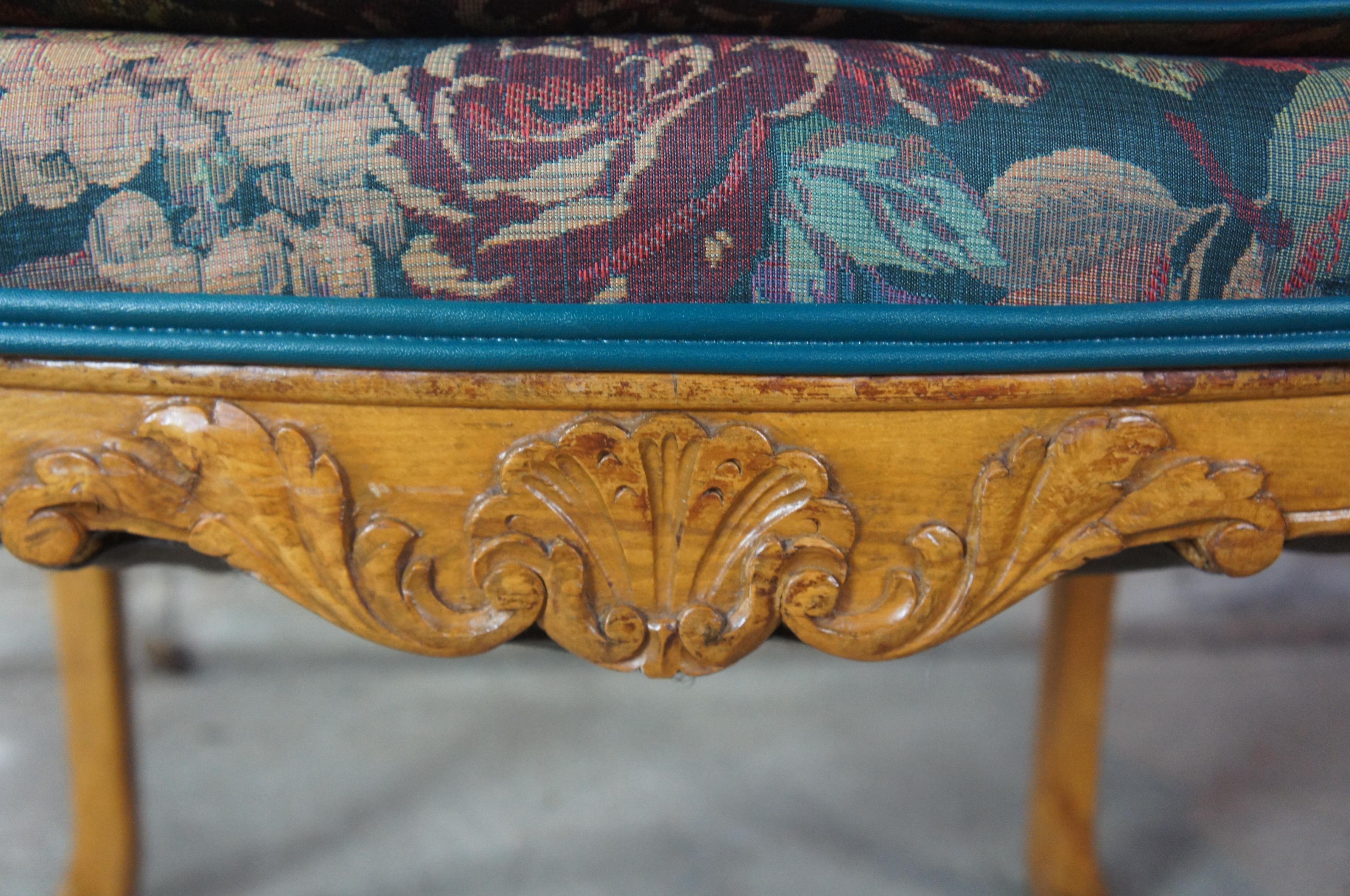20th Century 8 Antique French Provincial Carved Walnut Floral Upholstered Dining Chairs