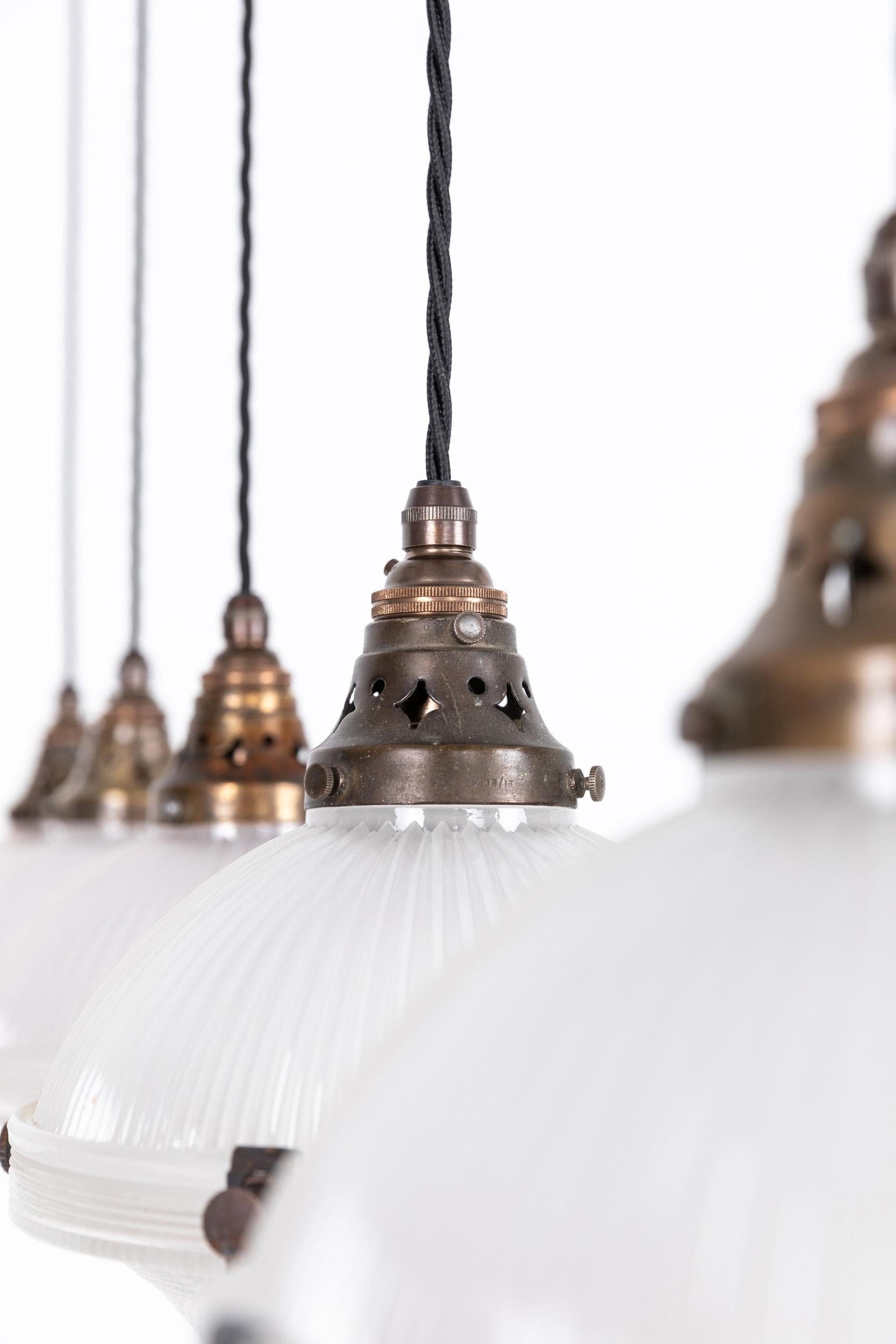 Ottone Lampada a sospensione antica in vetro prismatico 