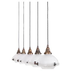8" Antique Holophane 'Reflector-Refractor' Prismatic Glass Pendant Light. c.1920