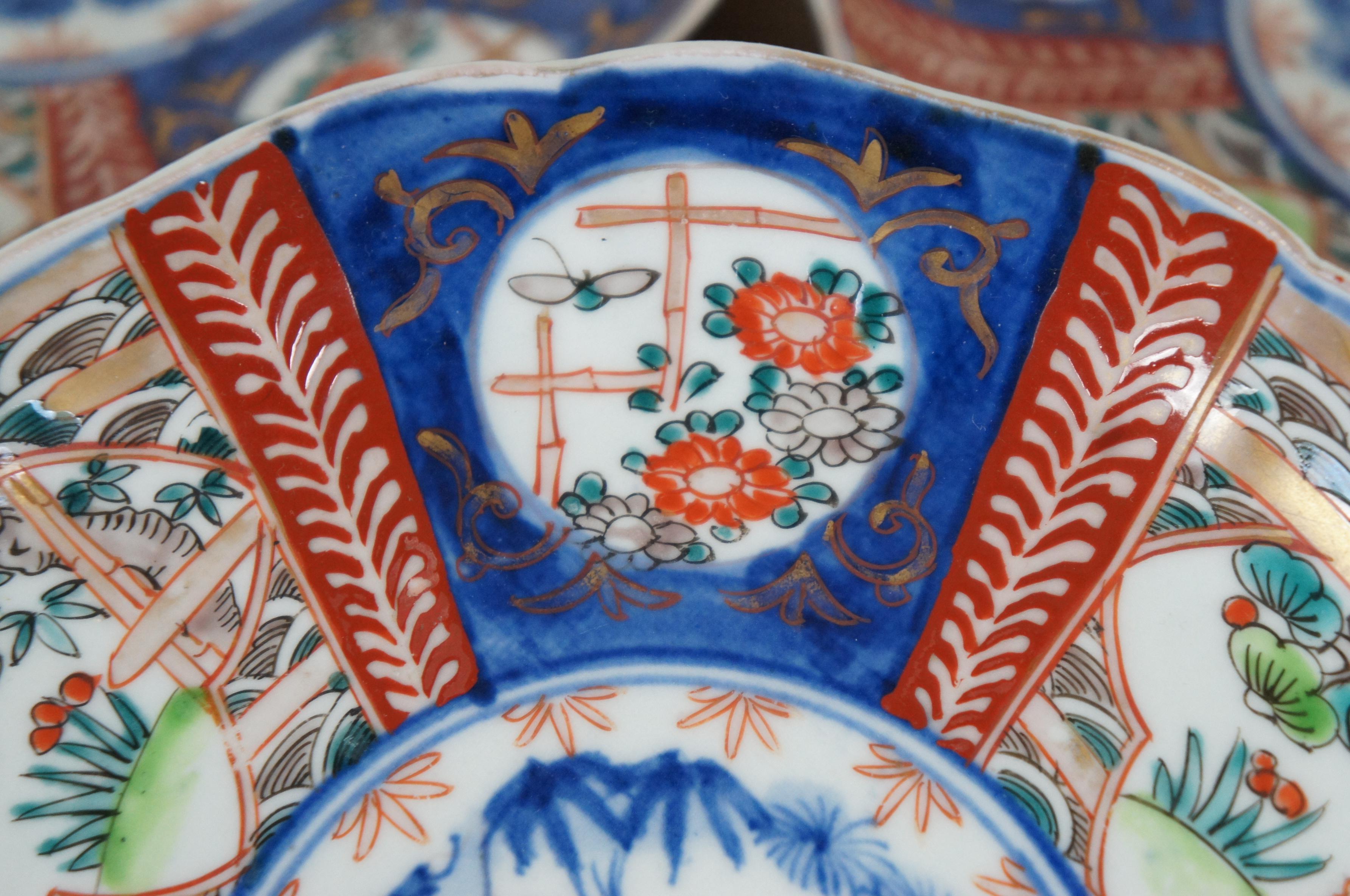 8 assiettes à salade japonaises anciennes en porcelaine festonnée Imari Meiji de 9 pouces Bon état - En vente à Dayton, OH