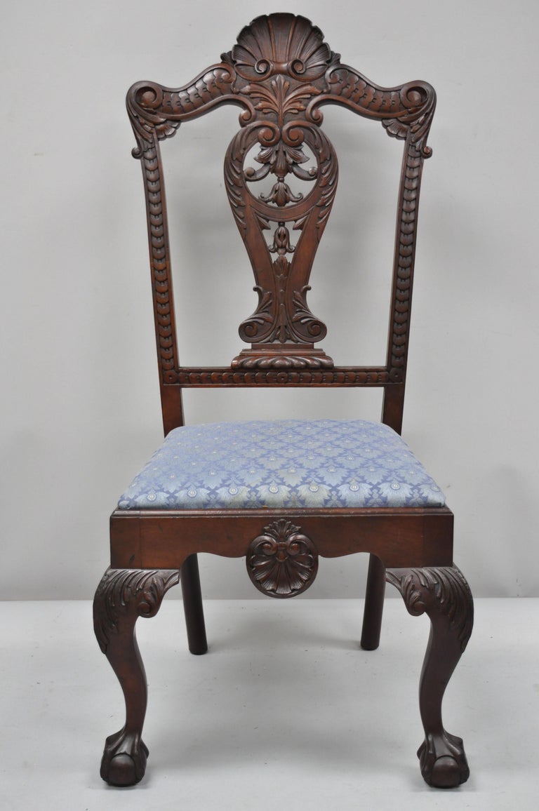 8 Antique Mahogany Chippendale Shell Carved Ball and Claw