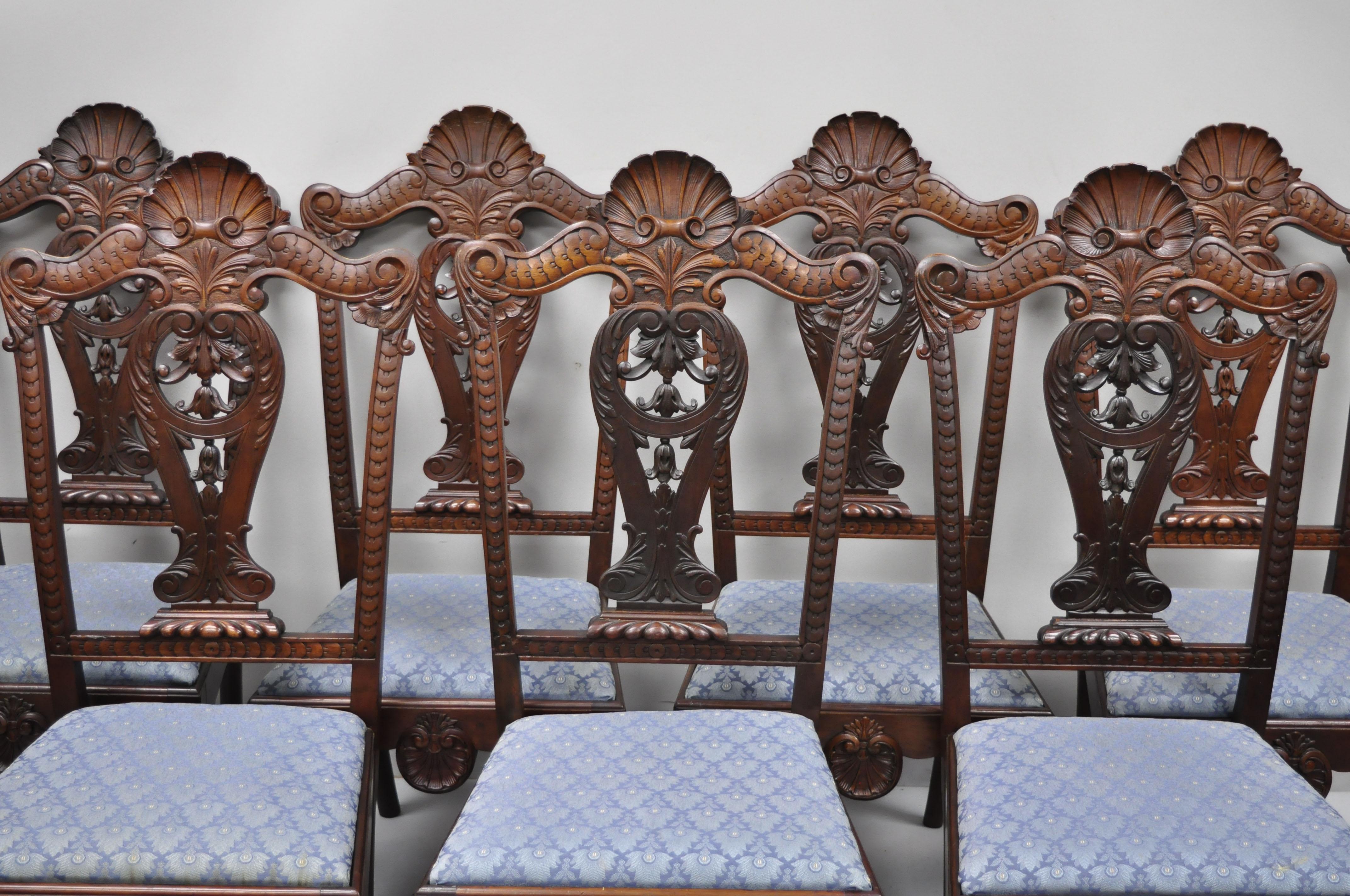 8 Antique Mahogany Georgian Chippendale Shell Carved Ball and Claw Dining Chairs In Good Condition In Philadelphia, PA