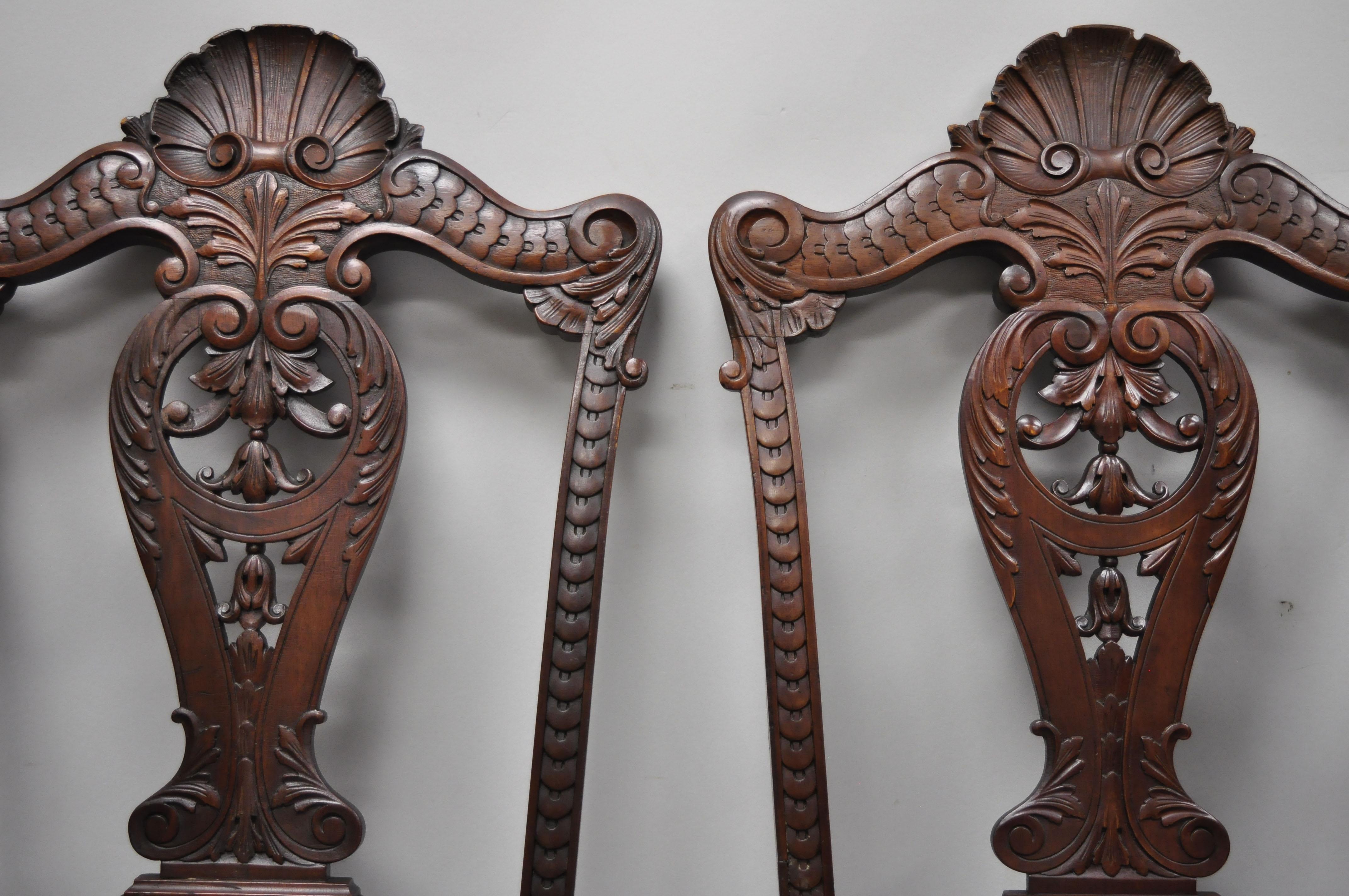19th Century 8 Antique Mahogany Georgian Chippendale Shell Carved Ball and Claw Dining Chairs