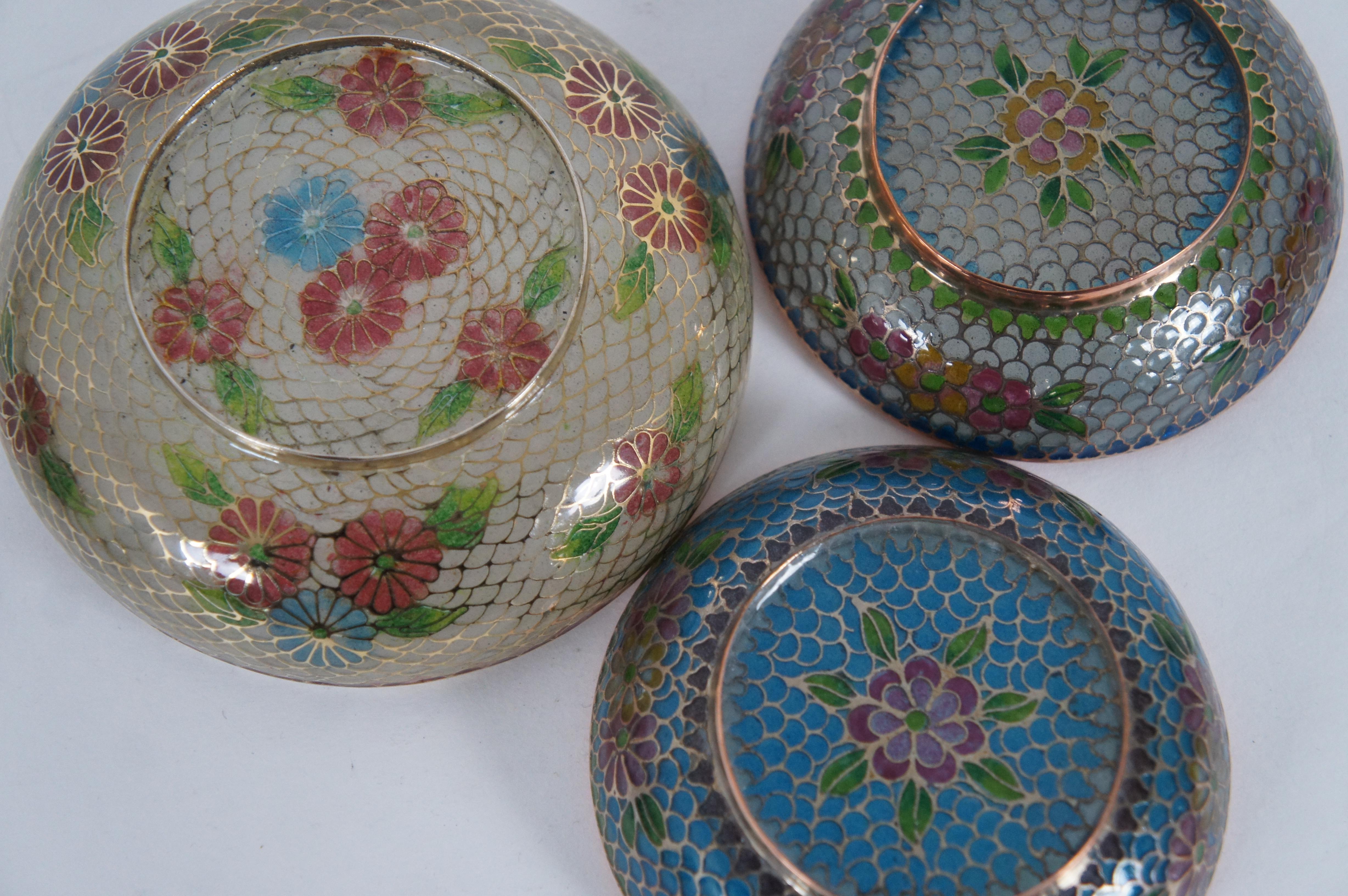 8 Antique Plique a Jour Enamel Trinket Boxes Dishes Bowls Floral Cloisonné For Sale 6