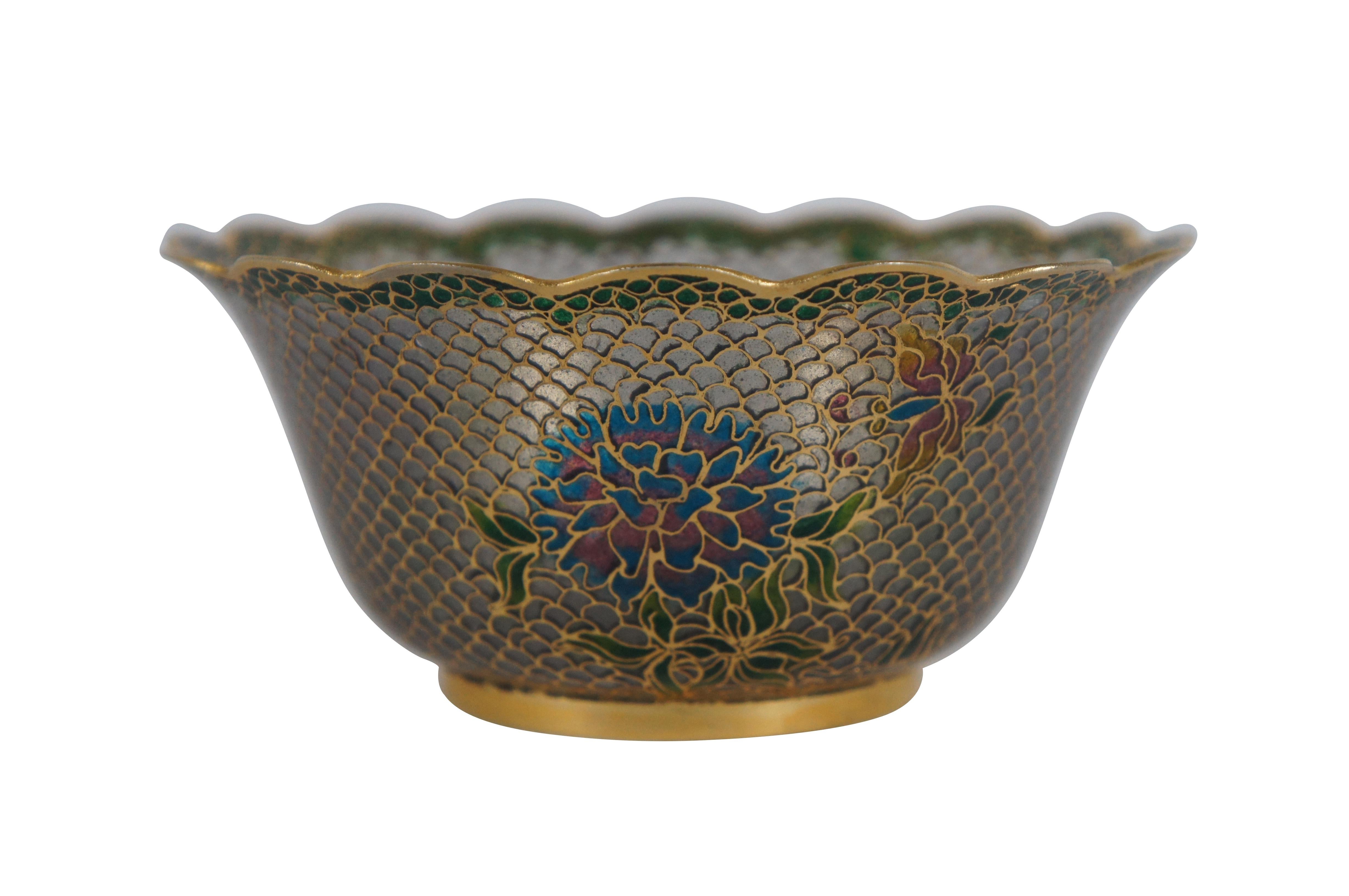 Chinoiserie 8 Antique Plique a Jour Enamel Trinket Boxes Dishes Bowls Floral Cloisonné For Sale