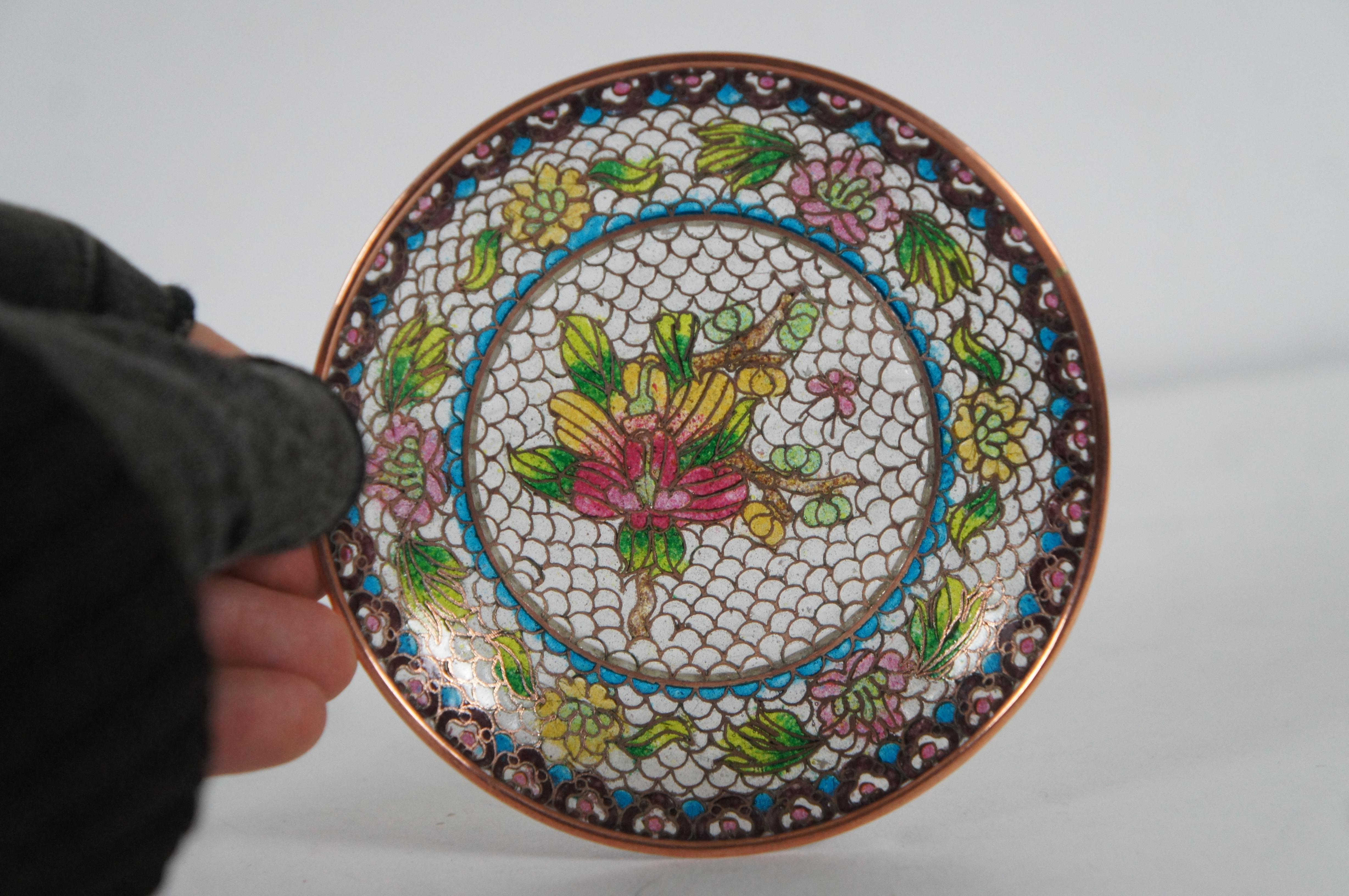 8 Antike Plique a Jour Emaille Trinket Boxen Dishes Schalen Floral Cloisonné im Zustand „Gut“ im Angebot in Dayton, OH