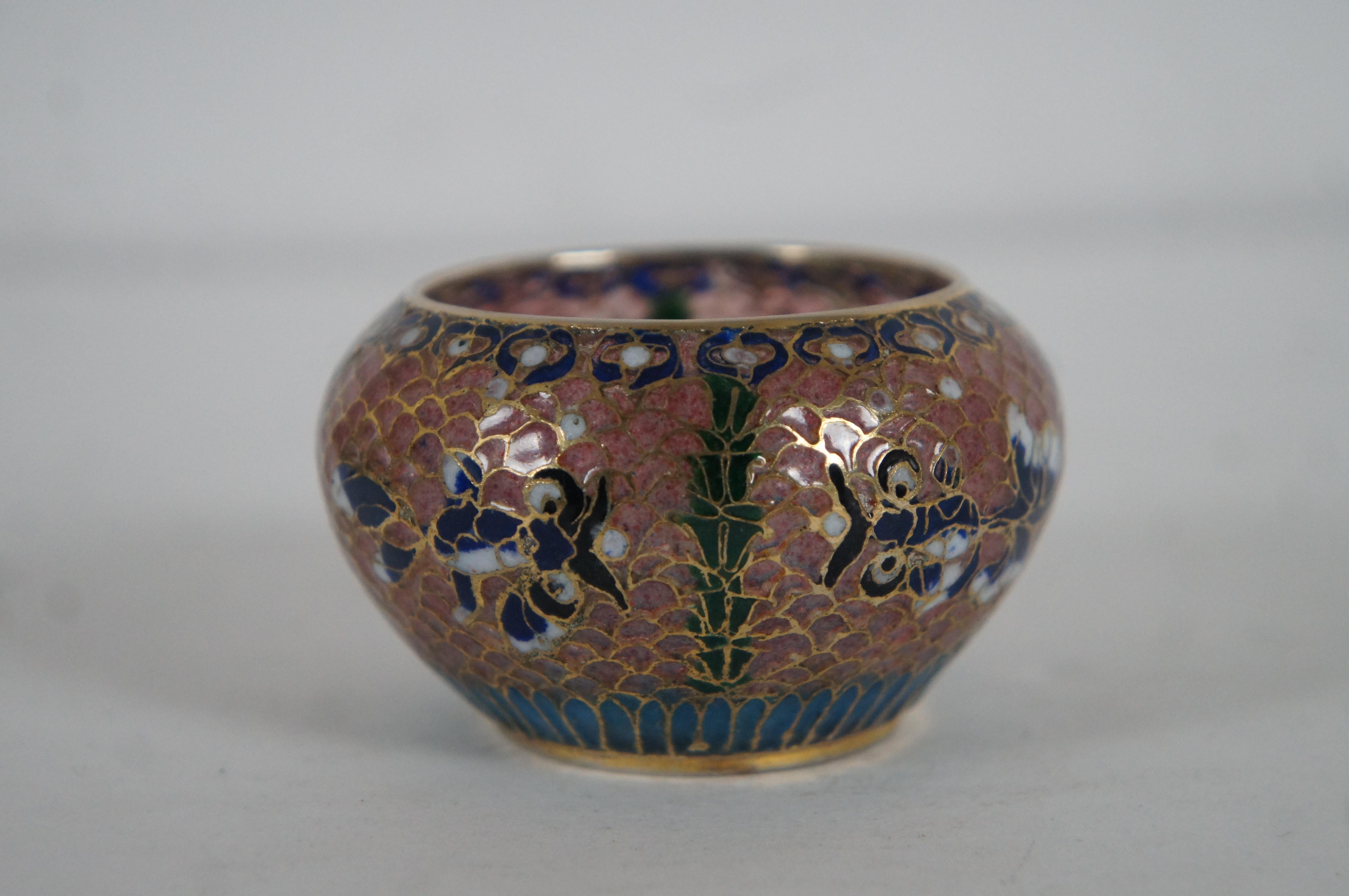 20th Century 8 Antique Plique a Jour Enamel Trinket Boxes Dishes Bowls Floral Cloisonné For Sale