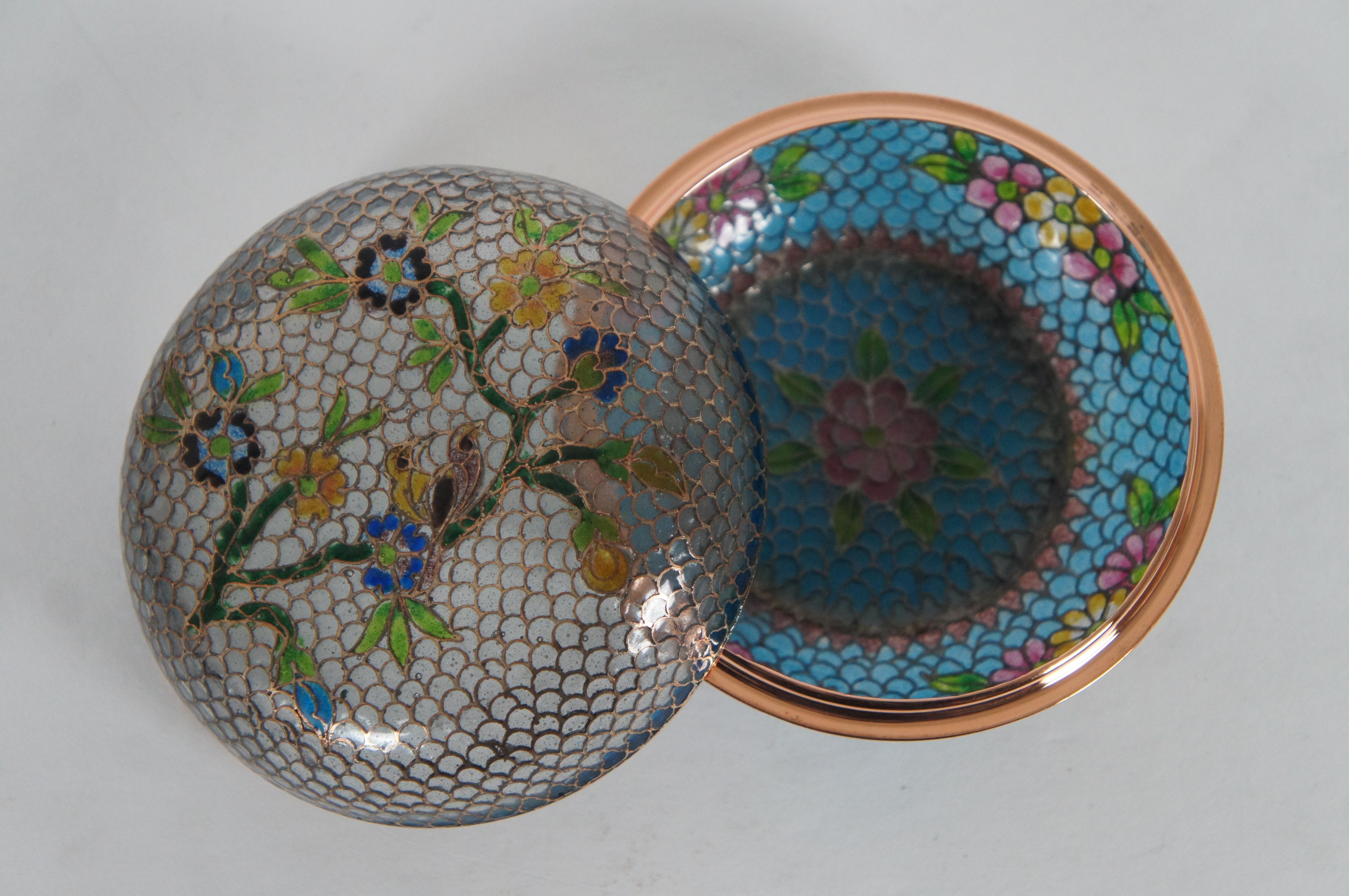 8 Antique Plique a Jour Enamel Trinket Boxes Dishes Bowls Floral Cloisonné For Sale 1