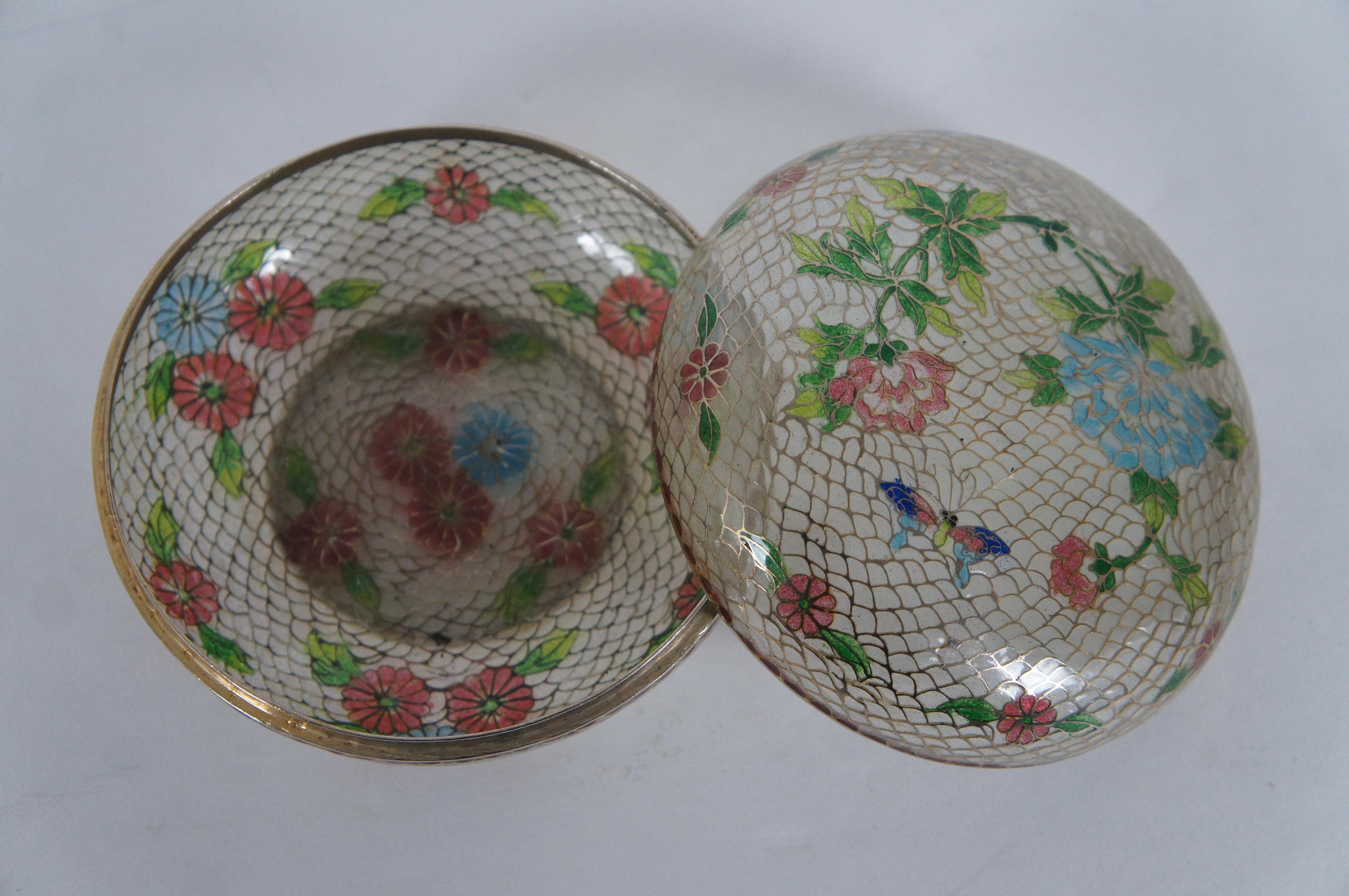 8 Antique Plique a Jour Enamel Trinket Boxes Dishes Bowls Floral Cloisonné For Sale 2