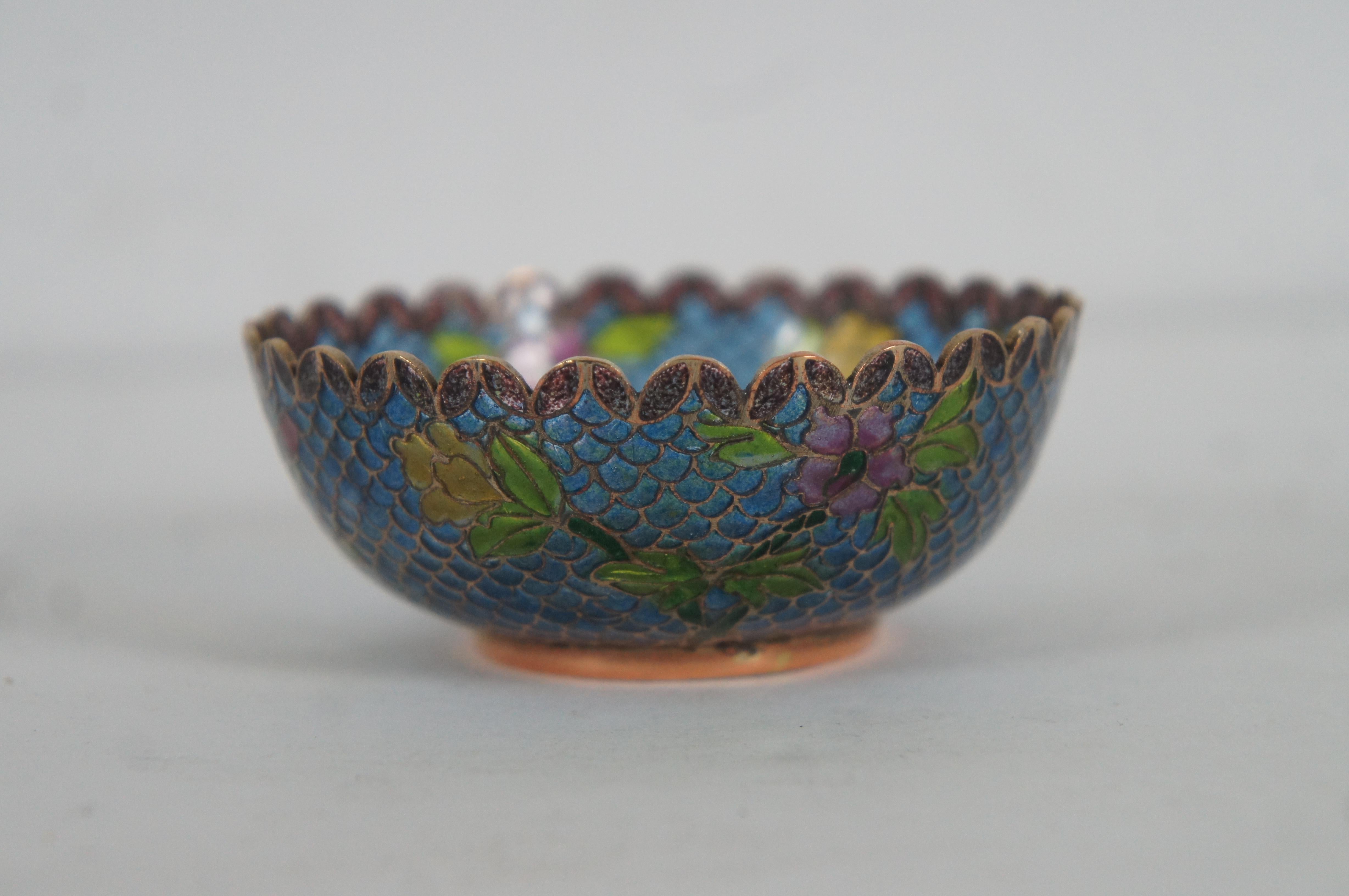 8 Antique Plique a Jour Enamel Trinket Boxes Dishes Bowls Floral Cloisonné For Sale 3