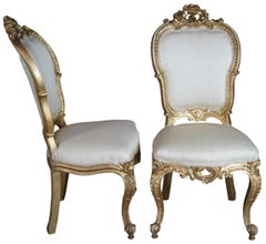 8 Antique Swedish 18th Century Baroque French Louis XV Rococo Gilt Dining Chairs