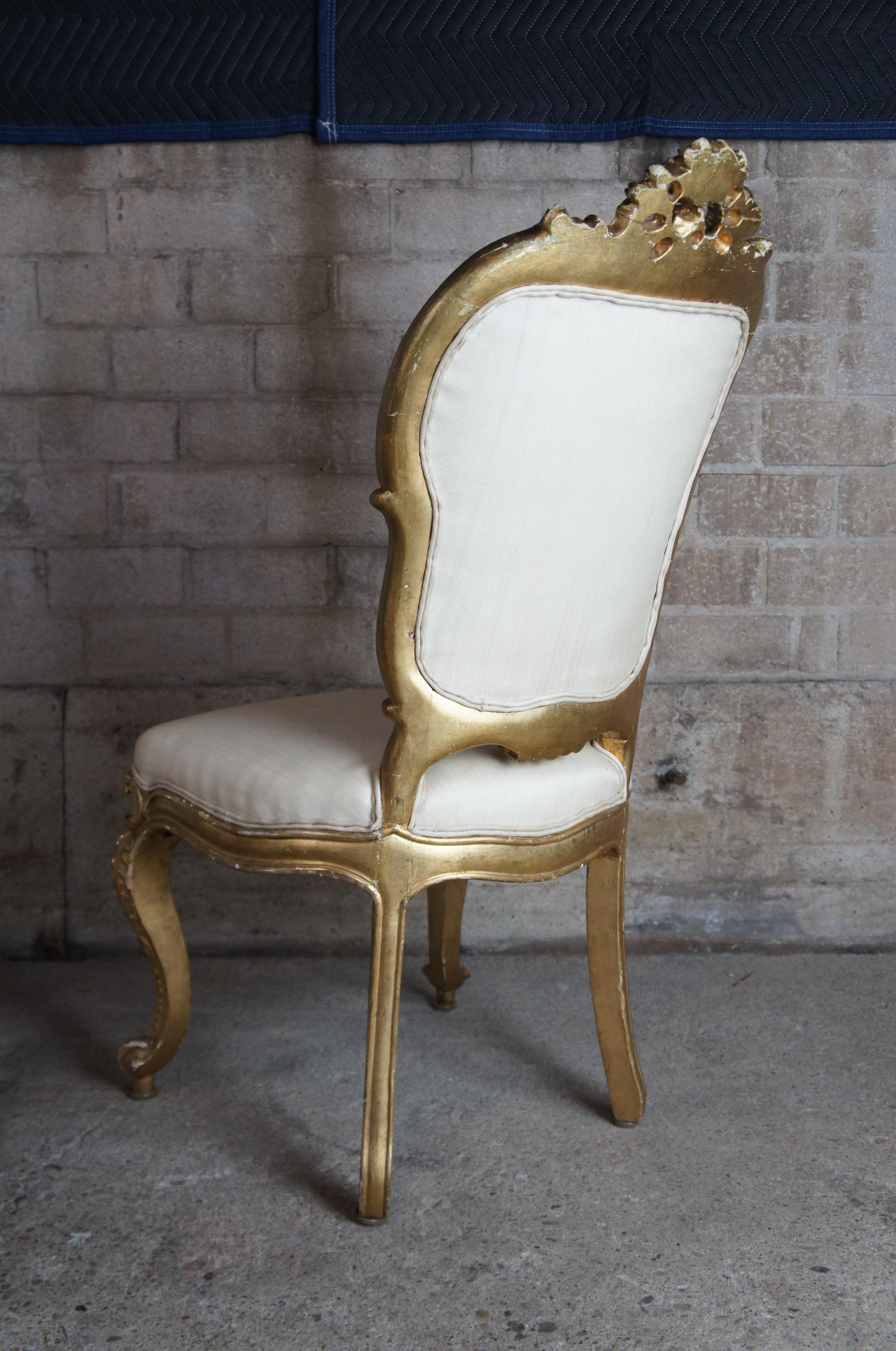 Silk 8 Antique Swedish 18th Century Baroque French Louis XV Rococo Gilt Dining Chairs For Sale