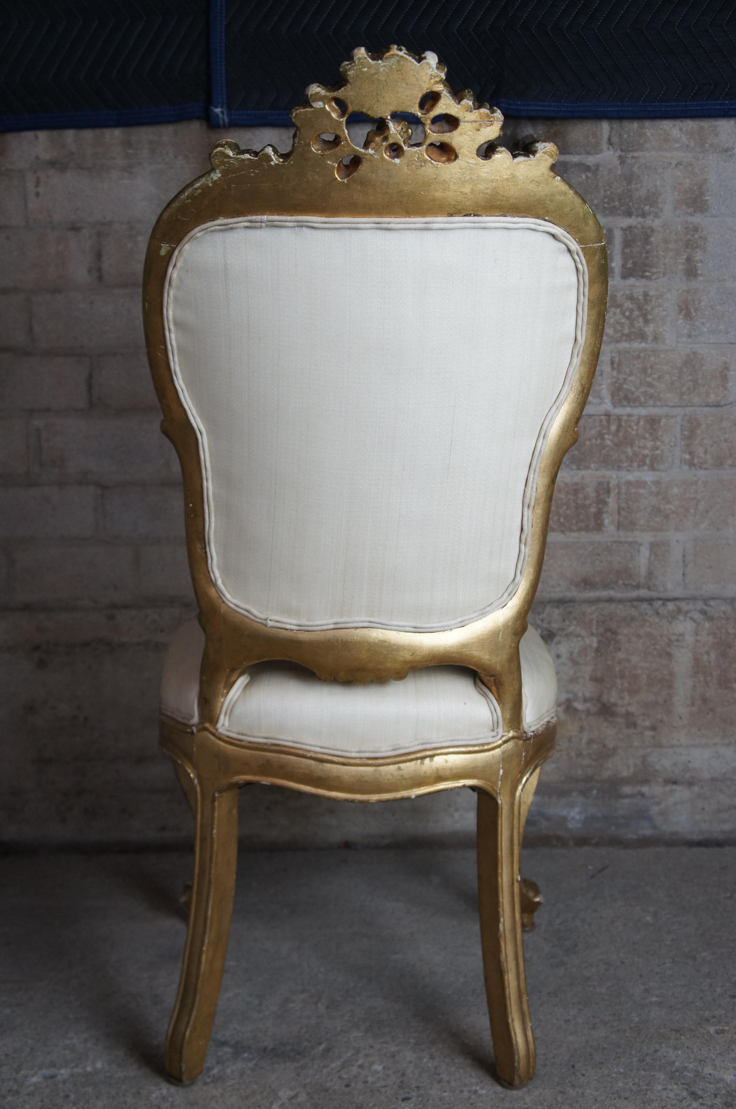 8 chaises de salle à manger suédoises anciennes baroques du 18ème siècle, style Louis XV rococo et dorées en vente 3