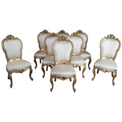 8 Antique Swedish 18th Century Baroque French Louis XV Rococo Gilt Dining Chairs