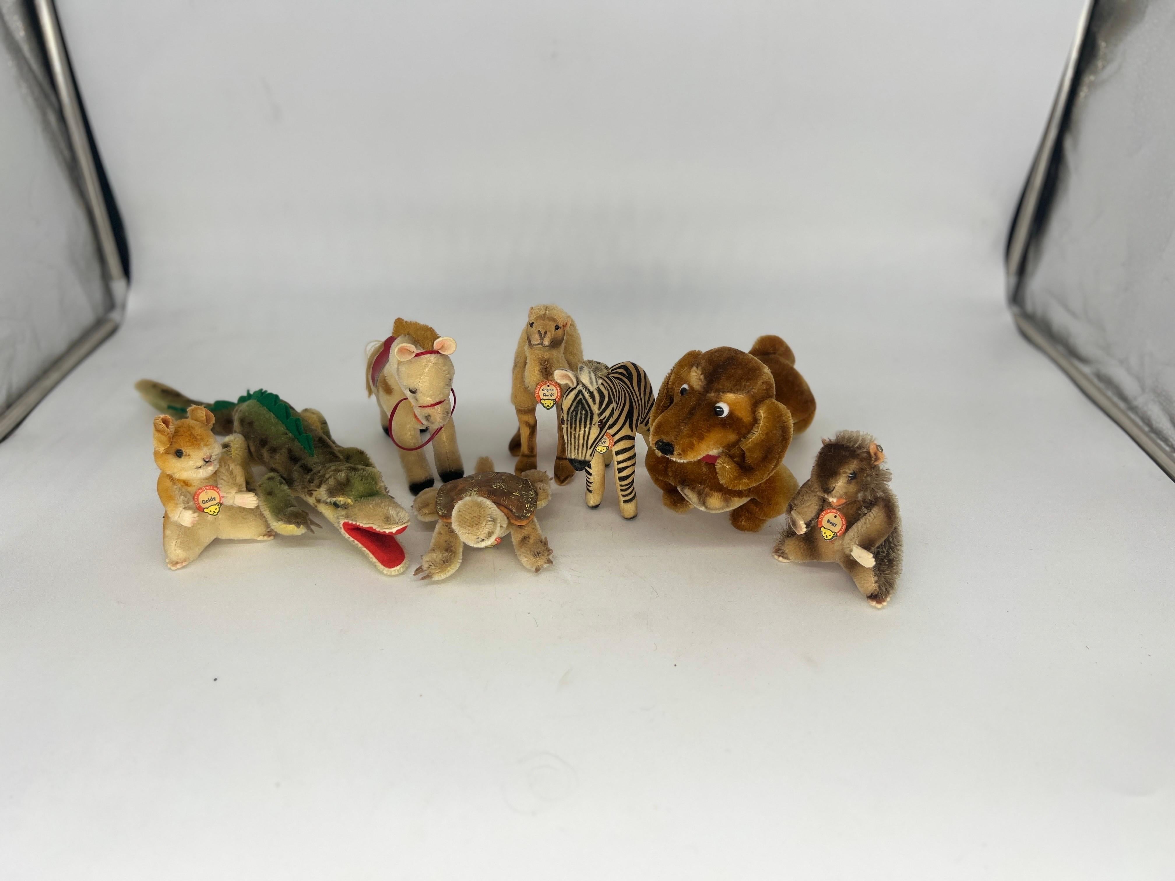 Diese Sammlung von ausgestopften Tieren umfasst 8 Figuren:

1) Miniatur Steiff 