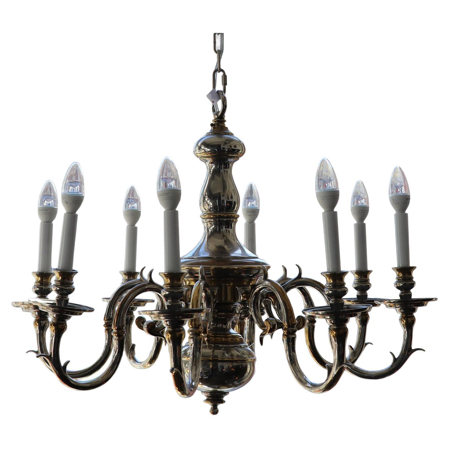 8 Arm Brass Chandelier For Sale