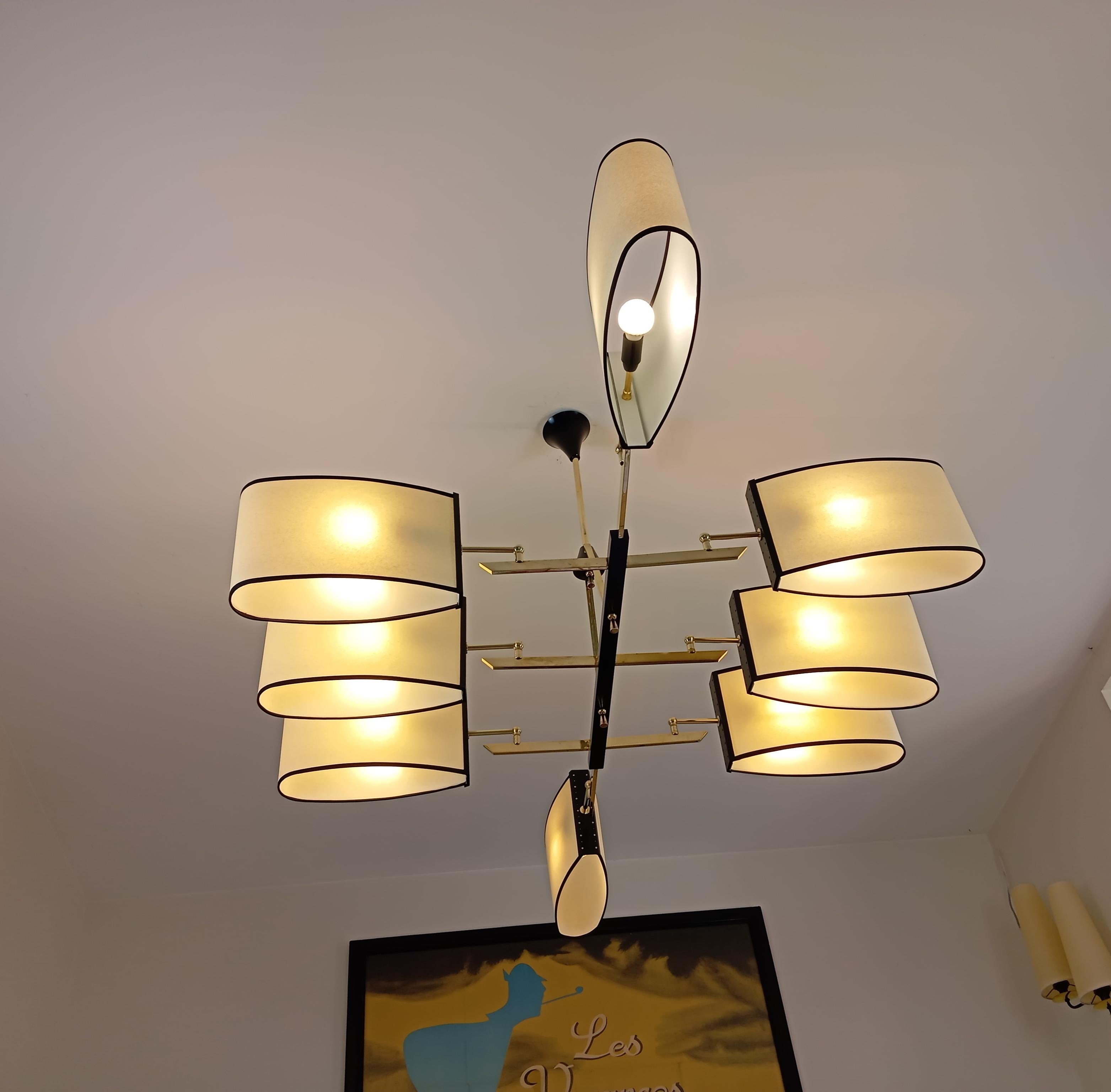 8-arm chandelier, Maion Lunel circa 1950 For Sale 8