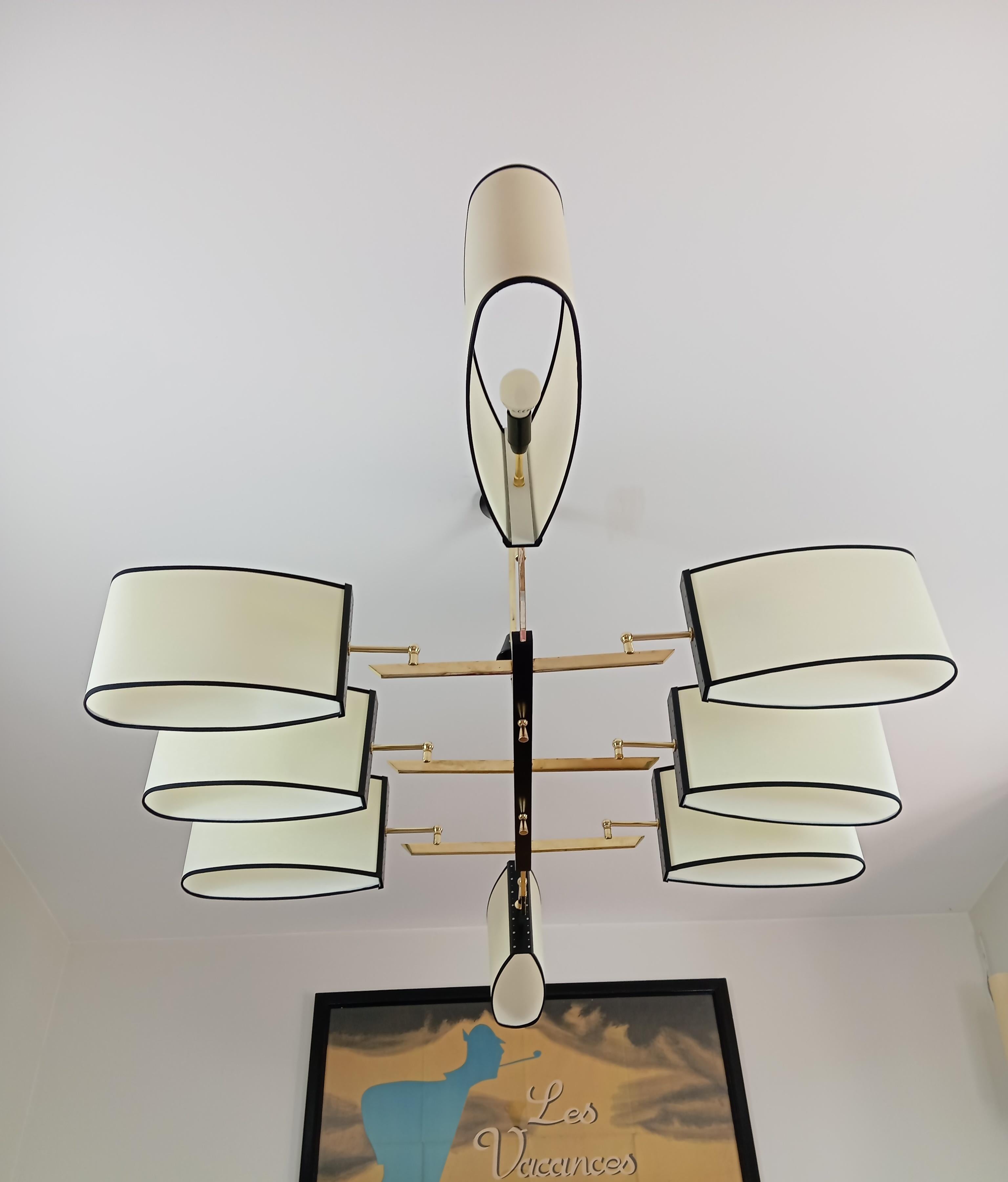 Mid-Century Modern 8-arm chandelier, Maion Lunel circa 1950 For Sale