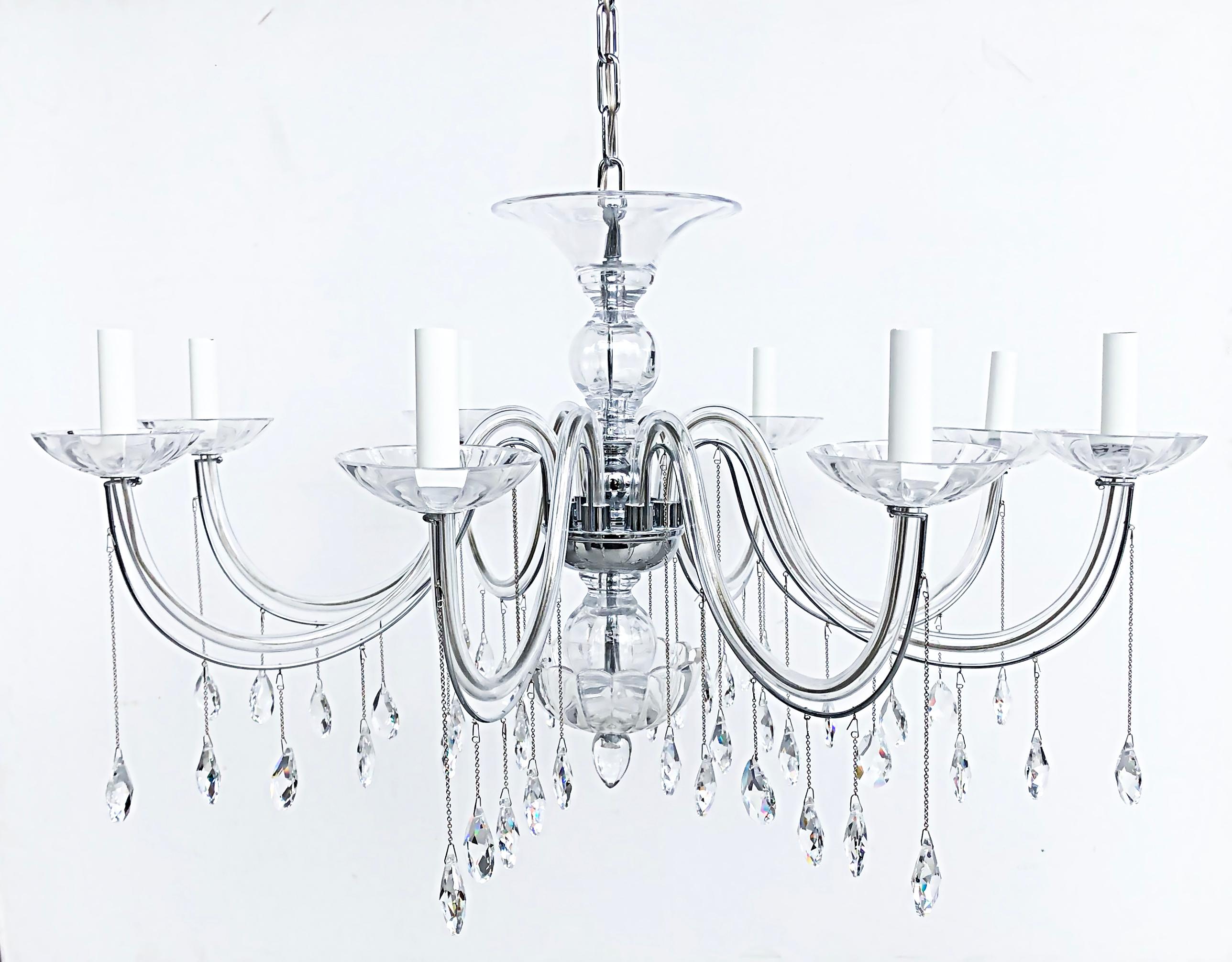 8-Arm Chandelier with Crystal Glass Drops, Chain and Canopy, Wired & Working For Sale 5