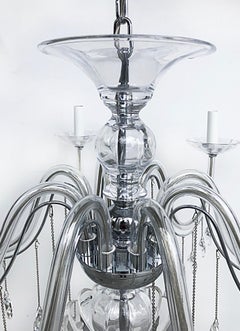 8-Arm Chandelier with Crystal Glass Drops, Chain and Canopy, Wired & Working