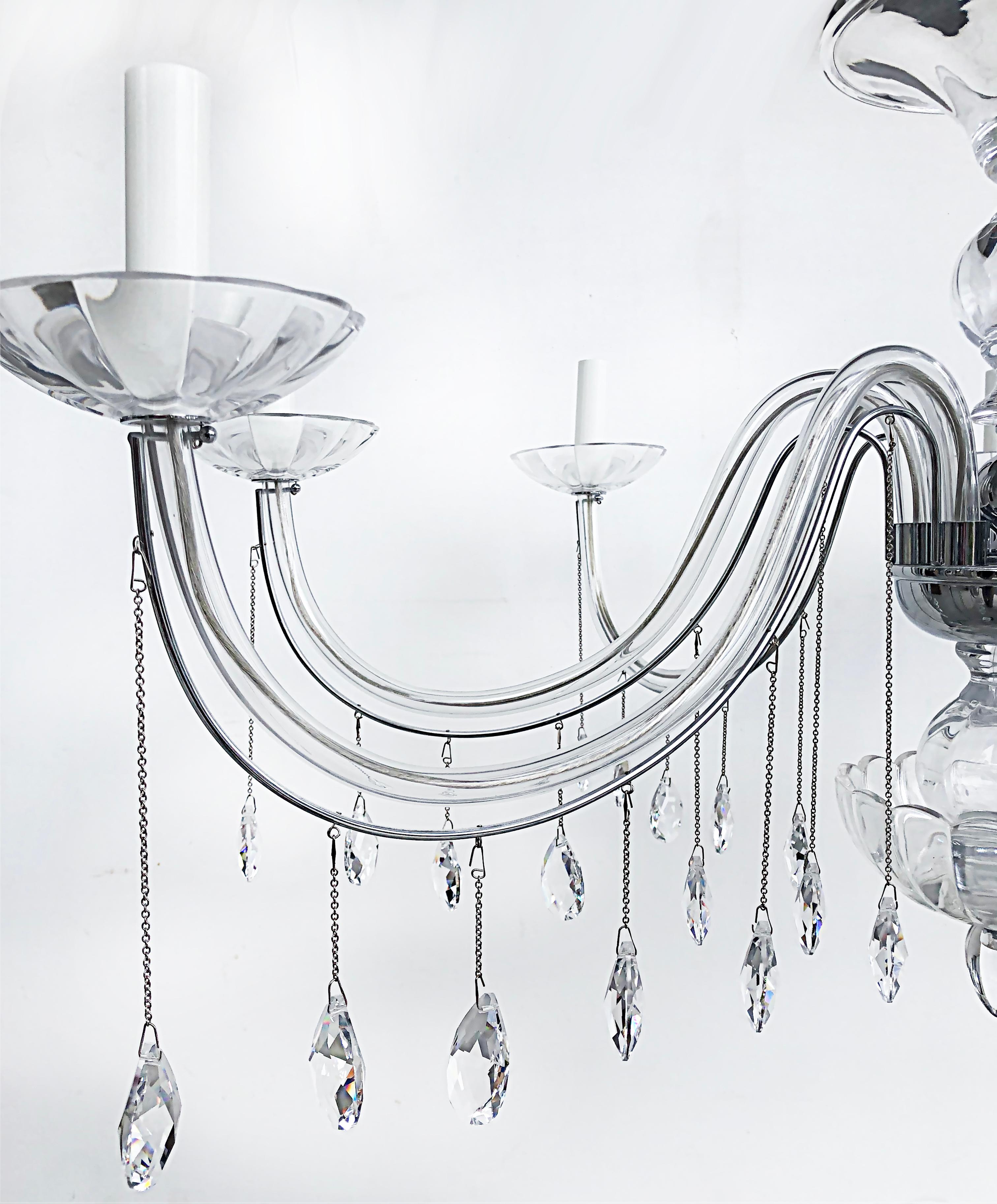 8-Arm Chandelier with Crystal Glass Drops, Chain and Canopy, Wired & Working For Sale 1