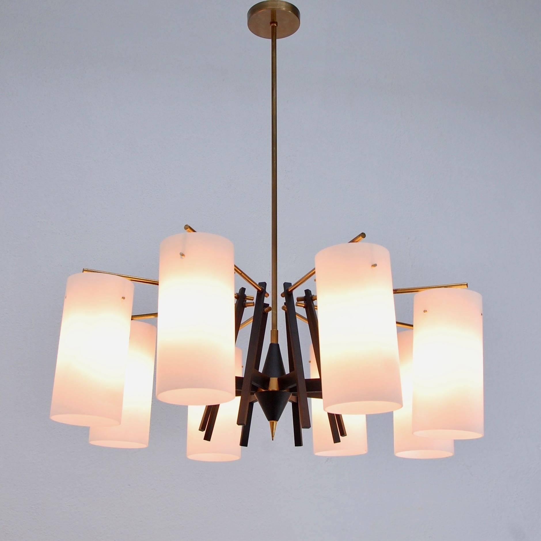 Painted Eight-Arm Cylindrical Chandelier For Sale