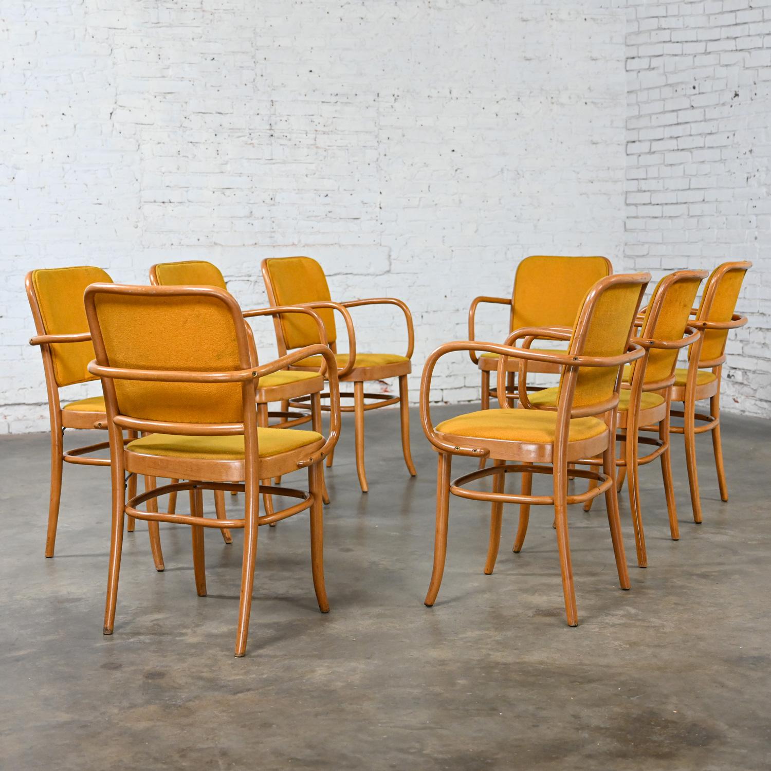 8 chaises de salle à manger Bauhaus en hêtre courbé J Hoffman Prague 811 style Thonet en vente 14