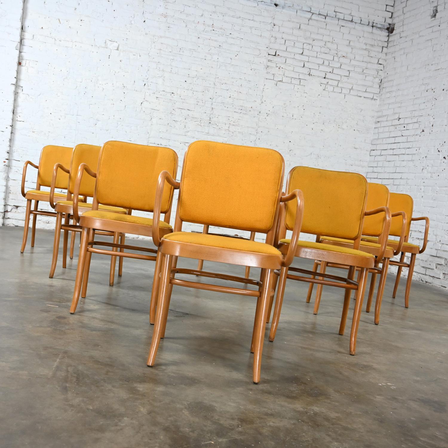 Macédonien 8 chaises de salle à manger Bauhaus en hêtre courbé J Hoffman Prague 811 style Thonet en vente