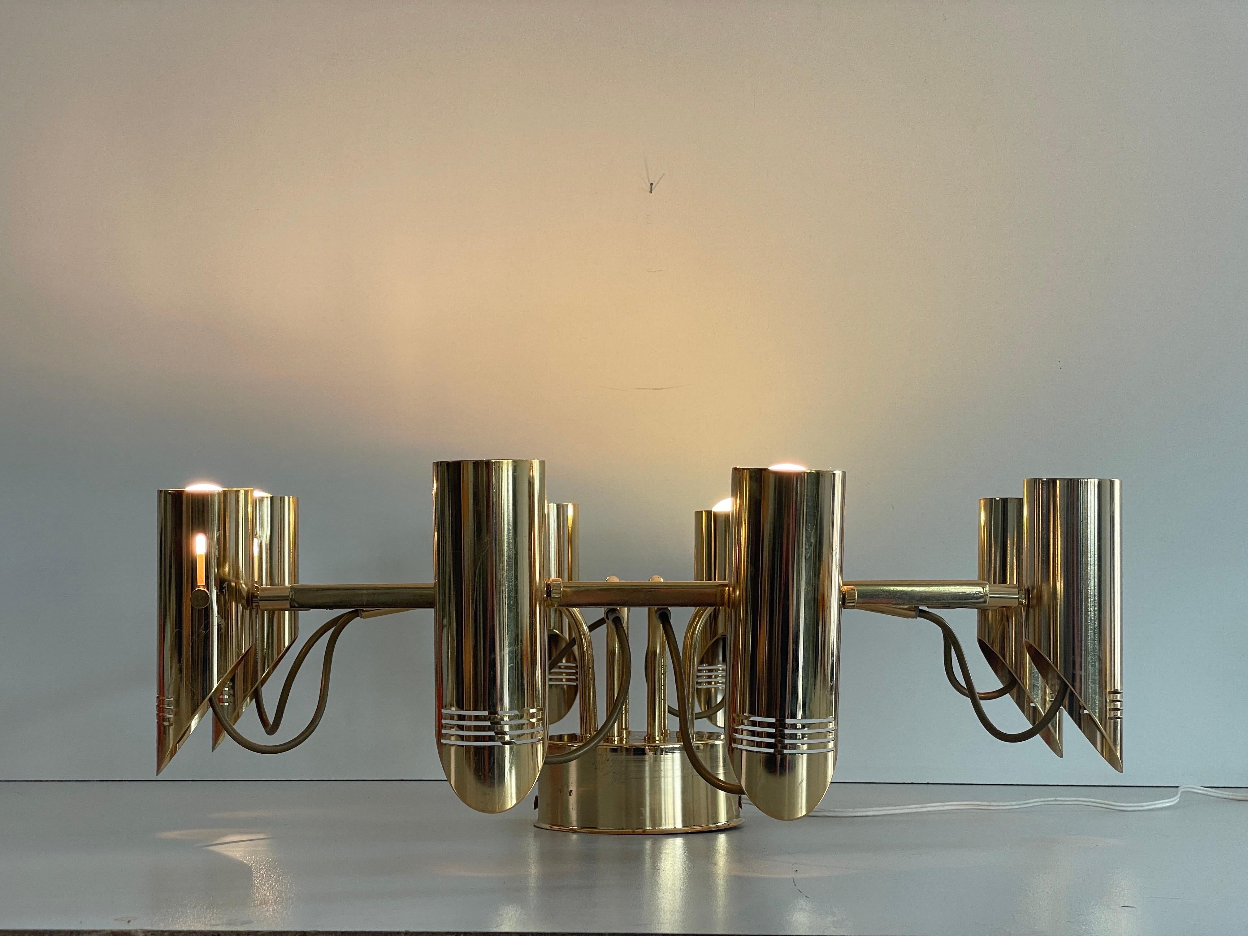 Lámpara Sputnik de latón de 8 brazos, años 70, Italia en venta 4