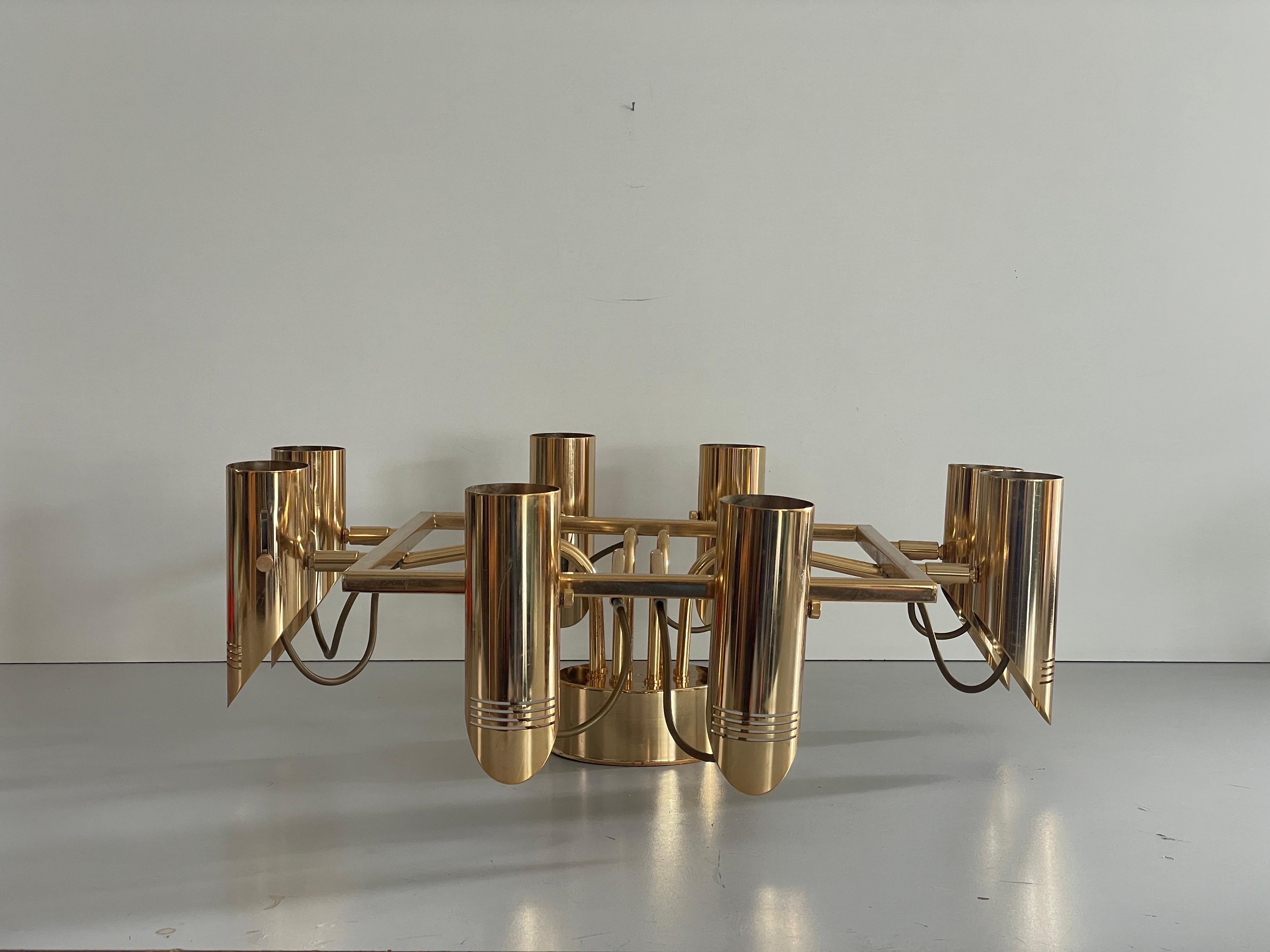 Lámpara Sputnik de latón de 8 brazos, años 70, Italia Moderno de mediados de siglo en venta