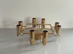 Lampadario Sputnik a 8 bracci in ottone, anni '70, Italia