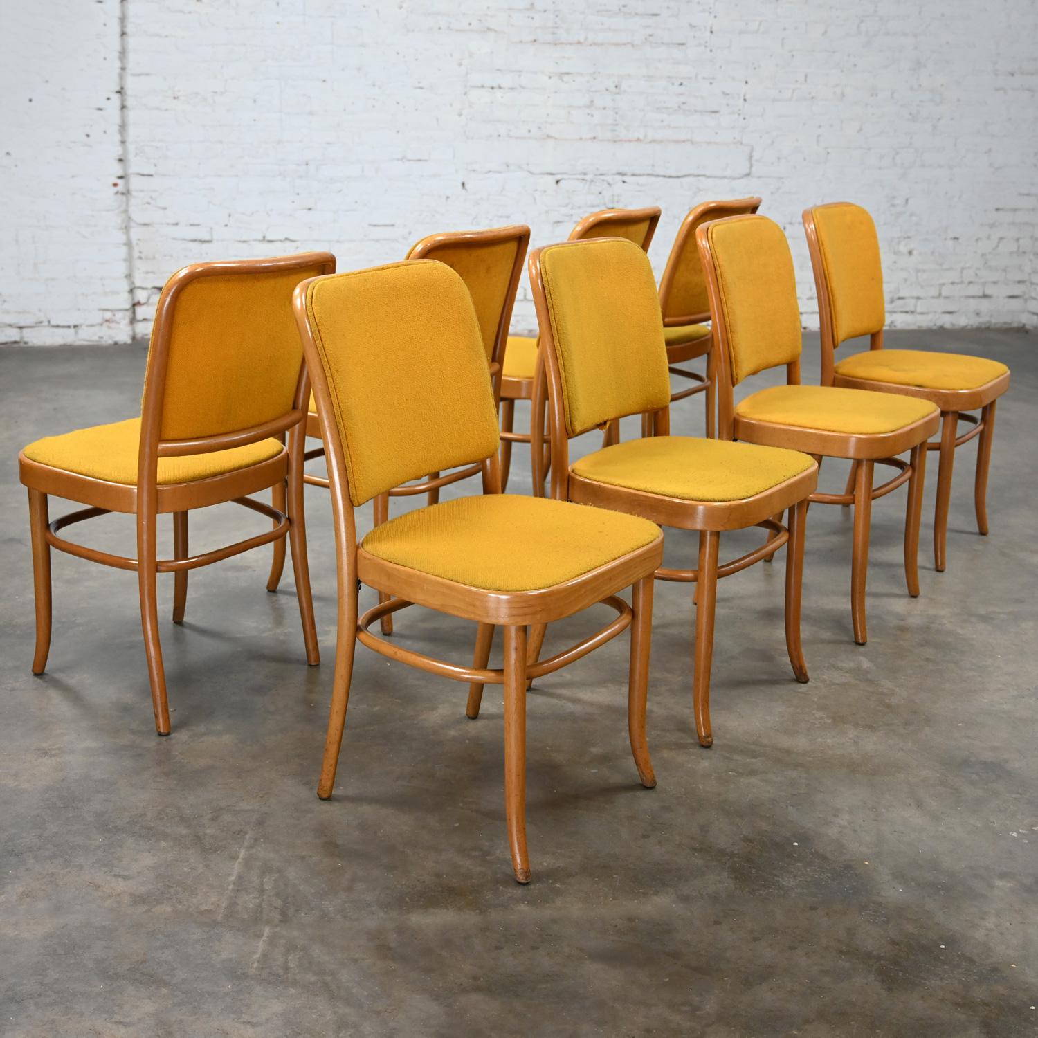 8 Armless Bauhaus Beech Bentwood Hoffman Prague 811 Dining Chairs Style Thonet For Sale 8