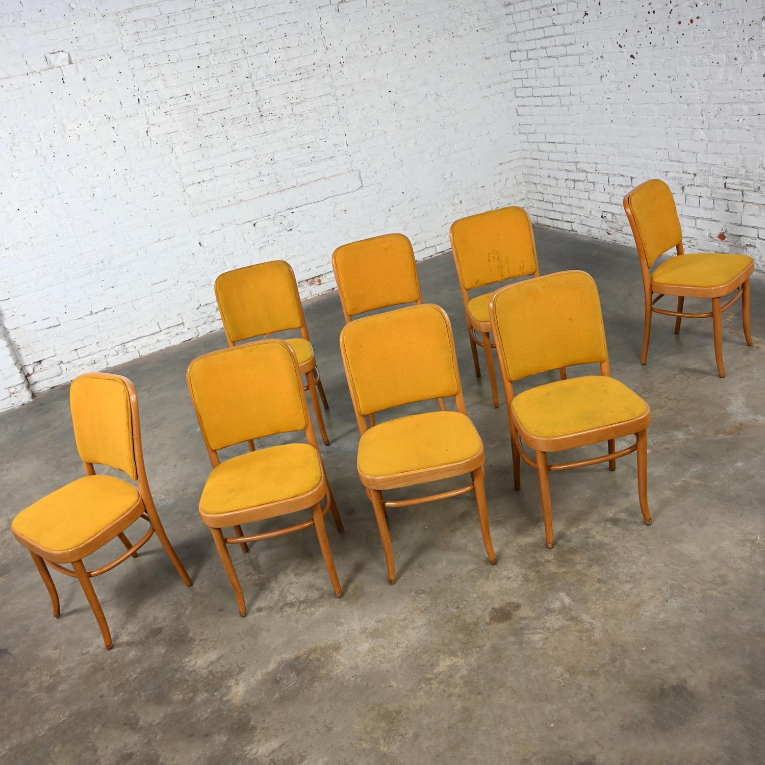 Macédonien 8 chaises de salle à manger Bauhaus sans accoudoirs Hoffman Prague 811 style Thonet en vente