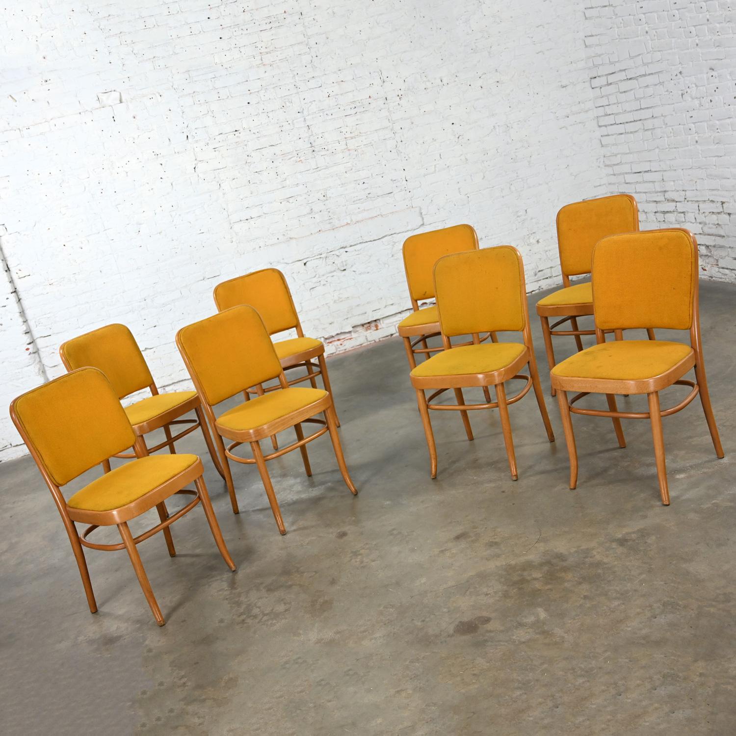 Tissu 8 chaises de salle à manger Bauhaus sans accoudoirs Hoffman Prague 811 style Thonet en vente