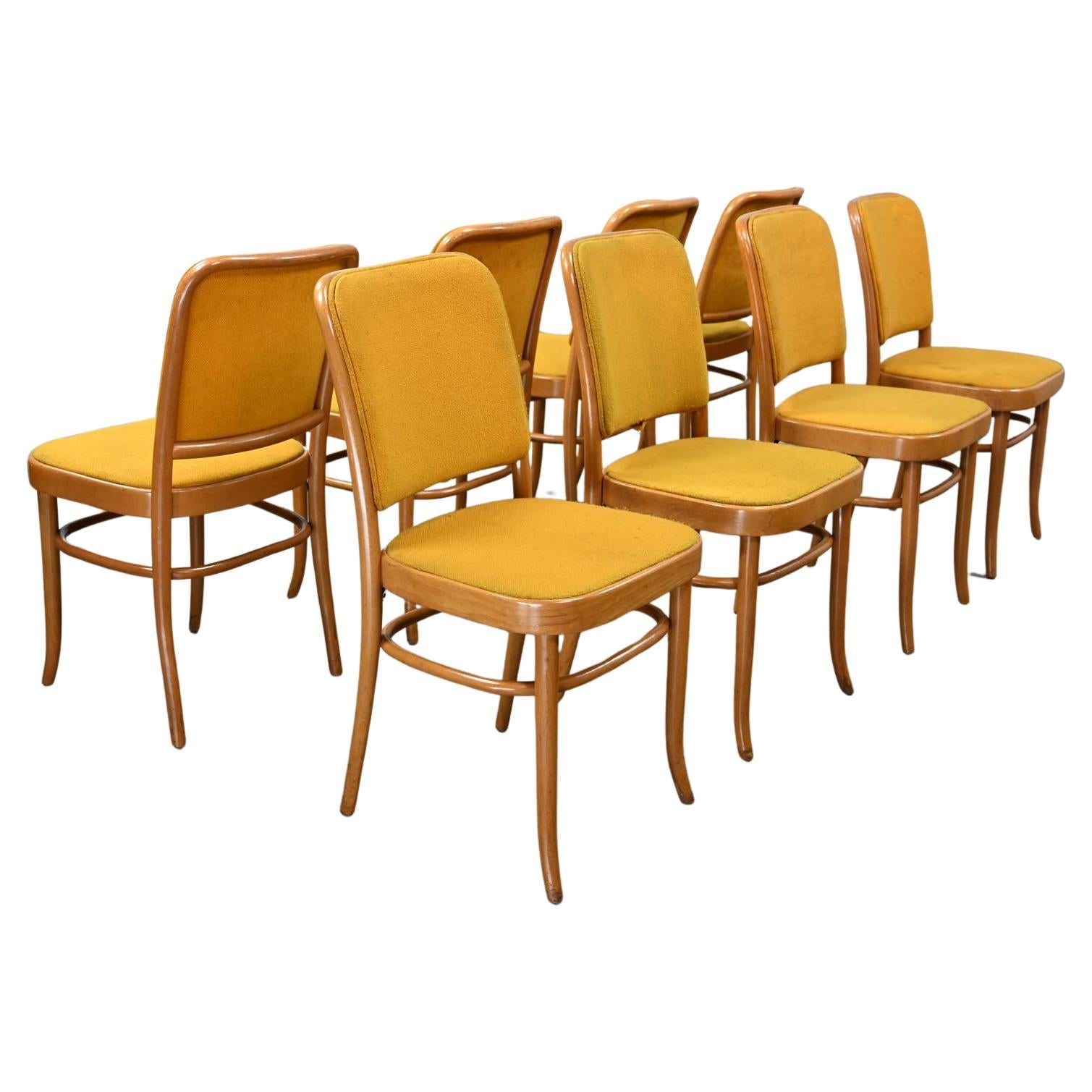 8 Armless Bauhaus Beech Bentwood Hoffman Prague 811 Dining Chairs Style Thonet For Sale