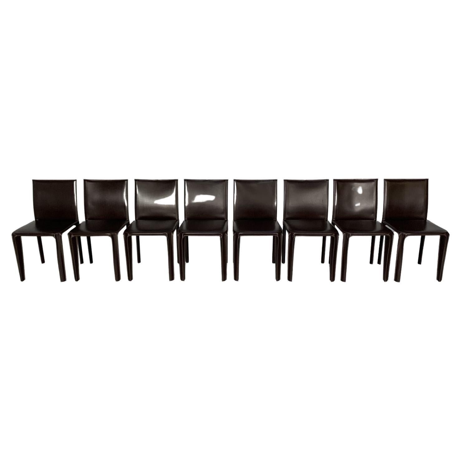 8 Arper Dining Chairs, in Brown Saddle Leather