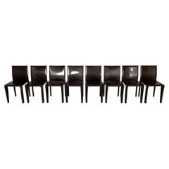 8 Arper Dining Chairs, in Brown Saddle Leather