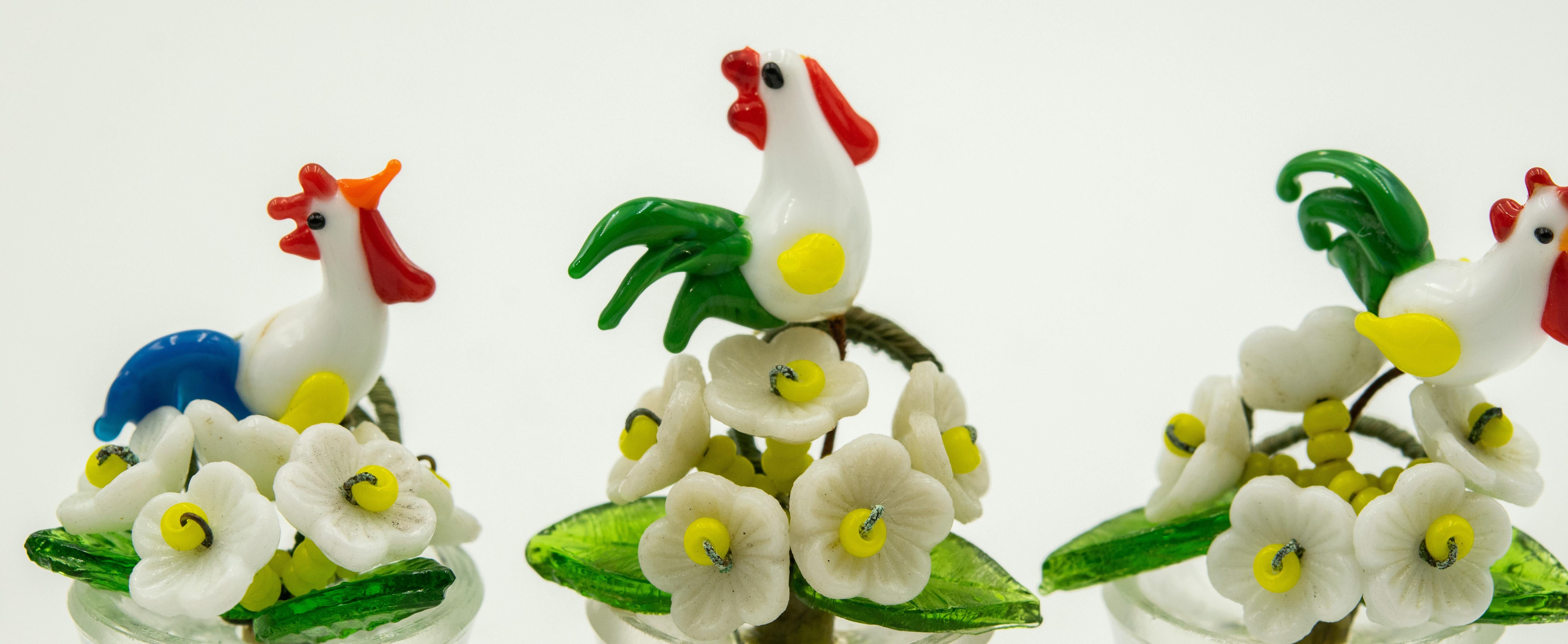 20th Century 8 Art Deco 1920s Flower and Bird Glass Place Card Holders Czechoslovakia Czech