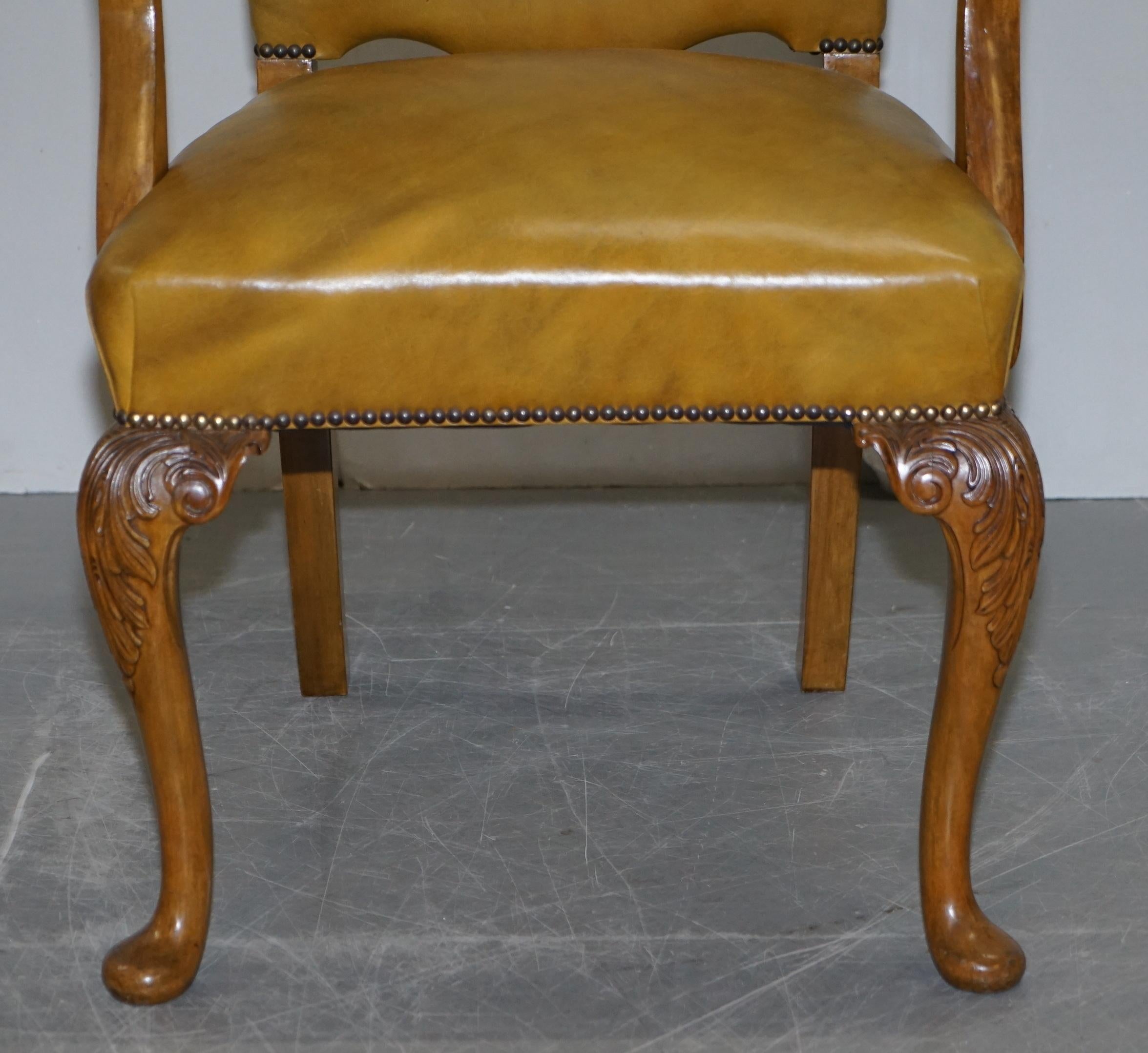 8 Art Deco Walnut Hand Carved Leather Denby & Spinks Dining Chairs Part of Suite For Sale 10