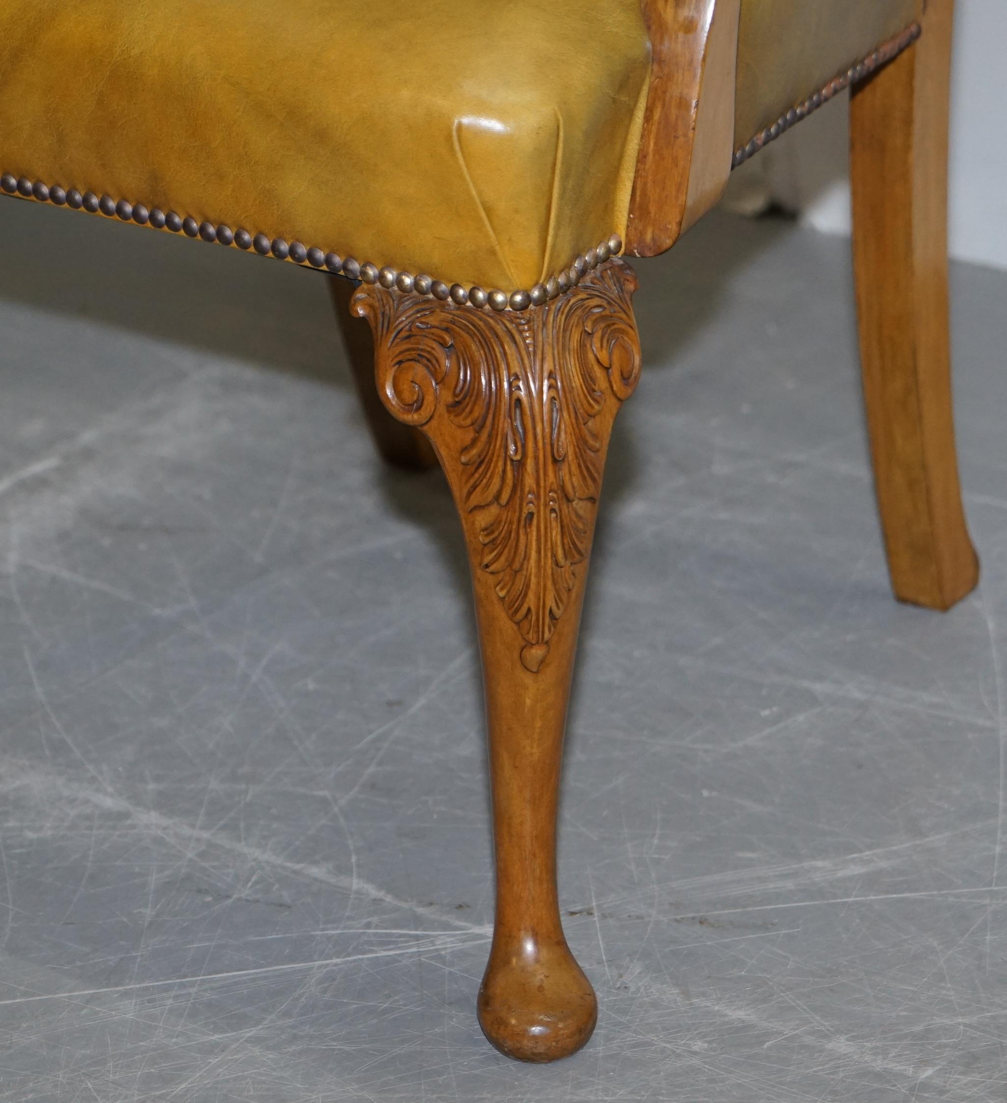 8 Art Deco Walnut Hand Carved Leather Denby & Spinks Dining Chairs Part of Suite For Sale 11