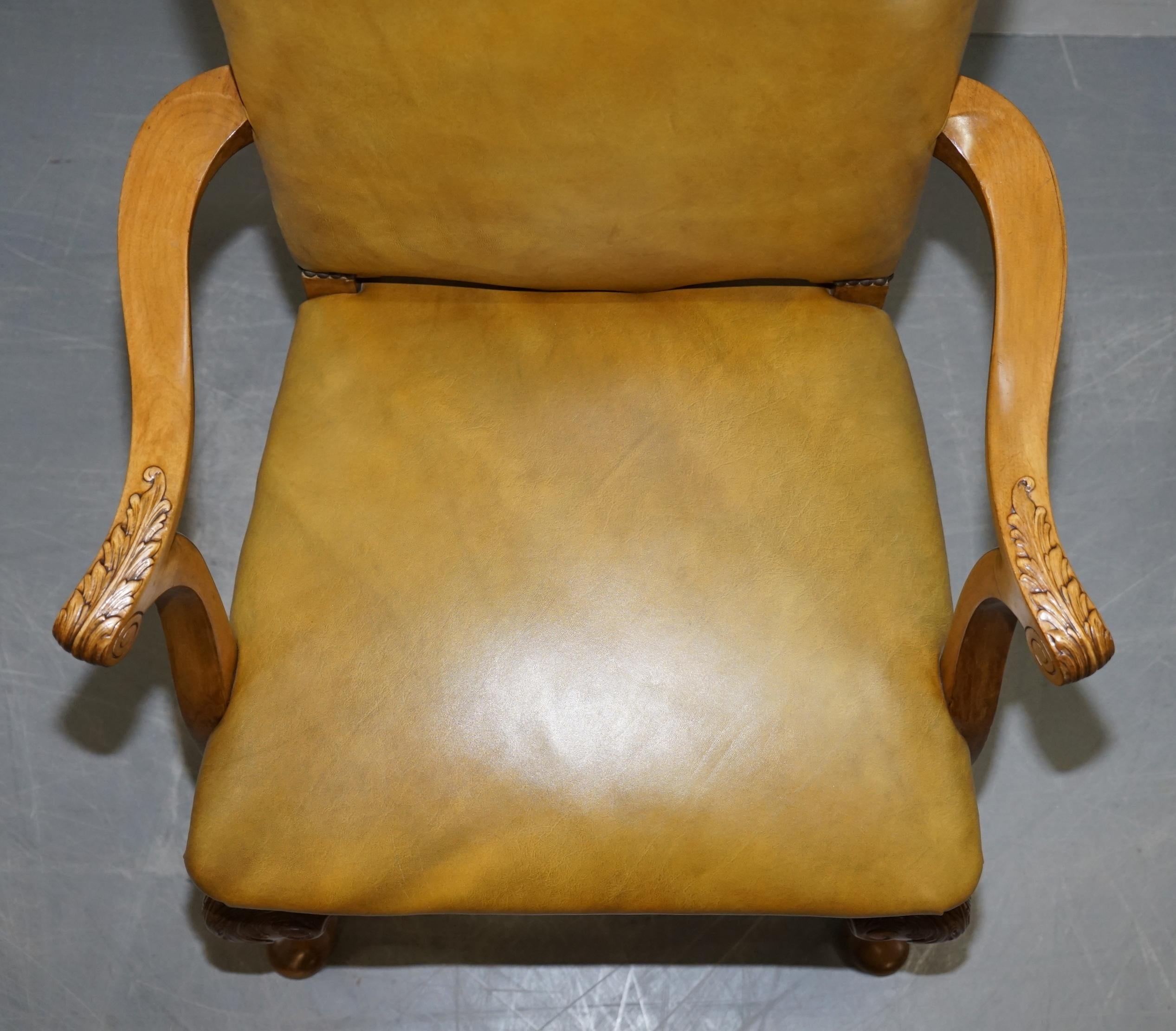 8 Art Deco Walnut Hand Carved Leather Denby & Spinks Dining Chairs Part of Suite For Sale 12