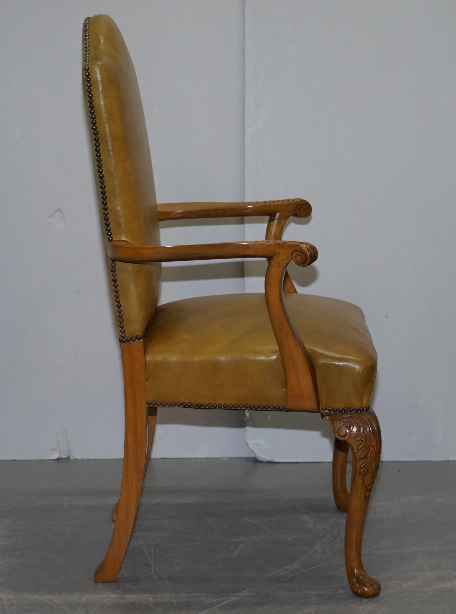 8 Art Deco Walnut Hand Carved Leather Denby & Spinks Dining Chairs Part of Suite For Sale 14