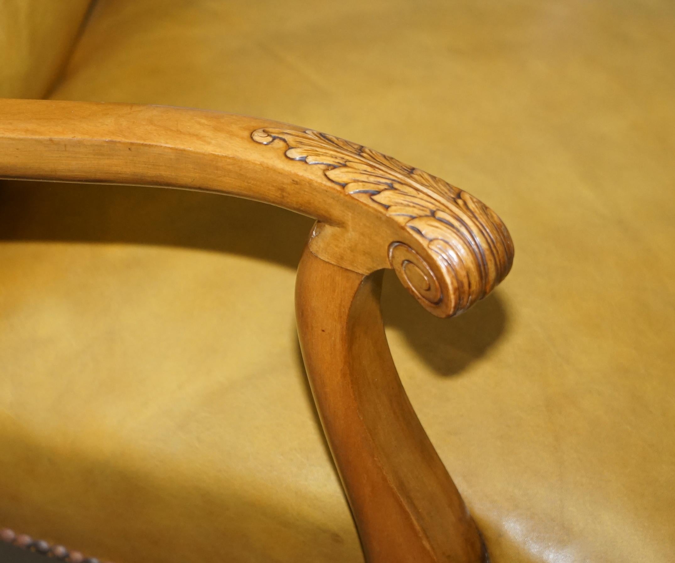 8 Art Deco Walnut Hand Carved Leather Denby & Spinks Dining Chairs Part of Suite 14