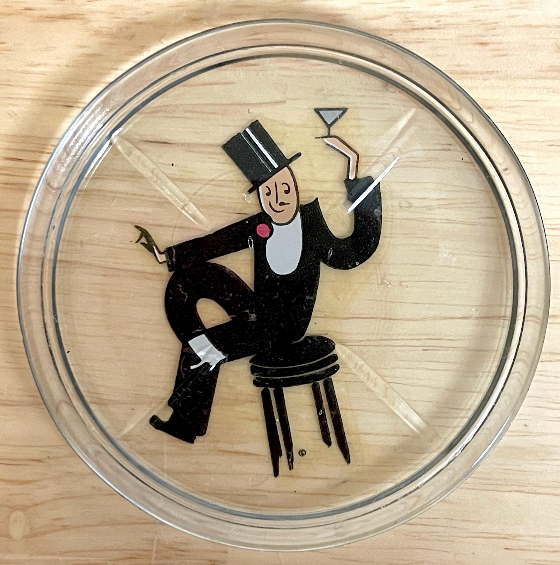 8 Art Deco Whimsical Caricature Glass Coasters 3